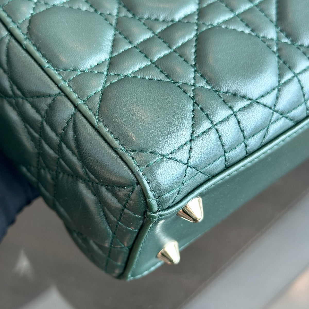Lady Small Lambskin Charm Badge Dark Green GHW