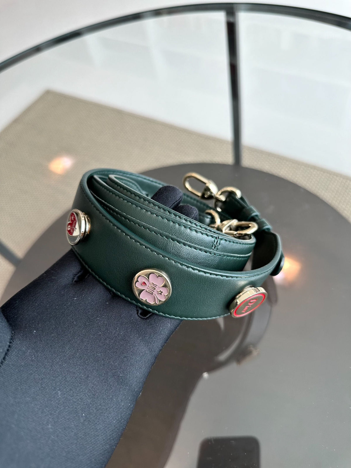 Lady Small Lambskin Charm Badge Dark Green GHW