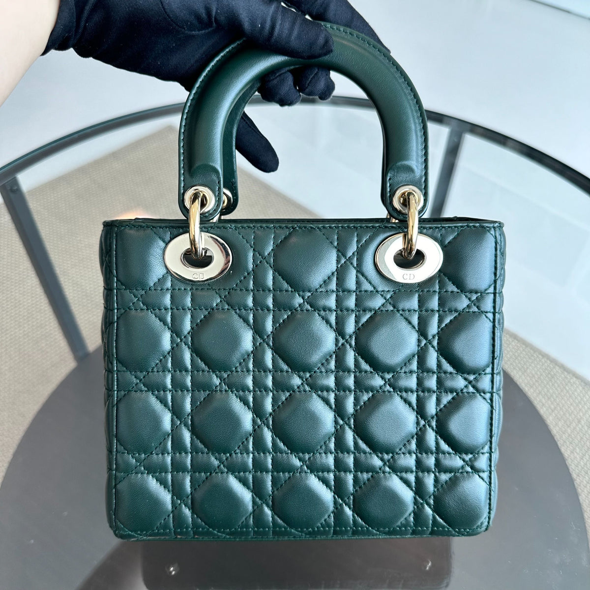 Lady Small Lambskin Charm Badge Dark Green GHW