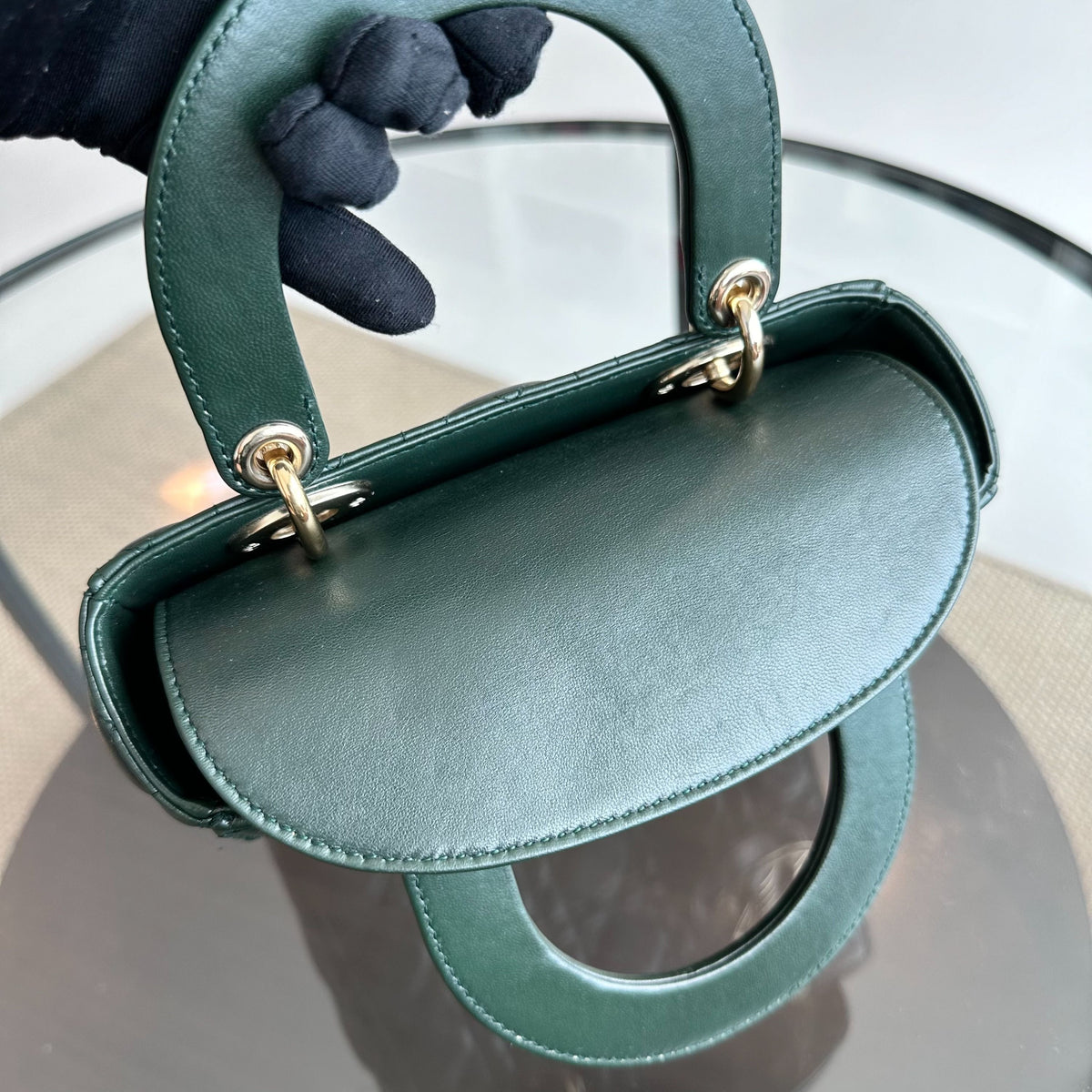 Lady Small Lambskin Charm Badge Dark Green GHW
