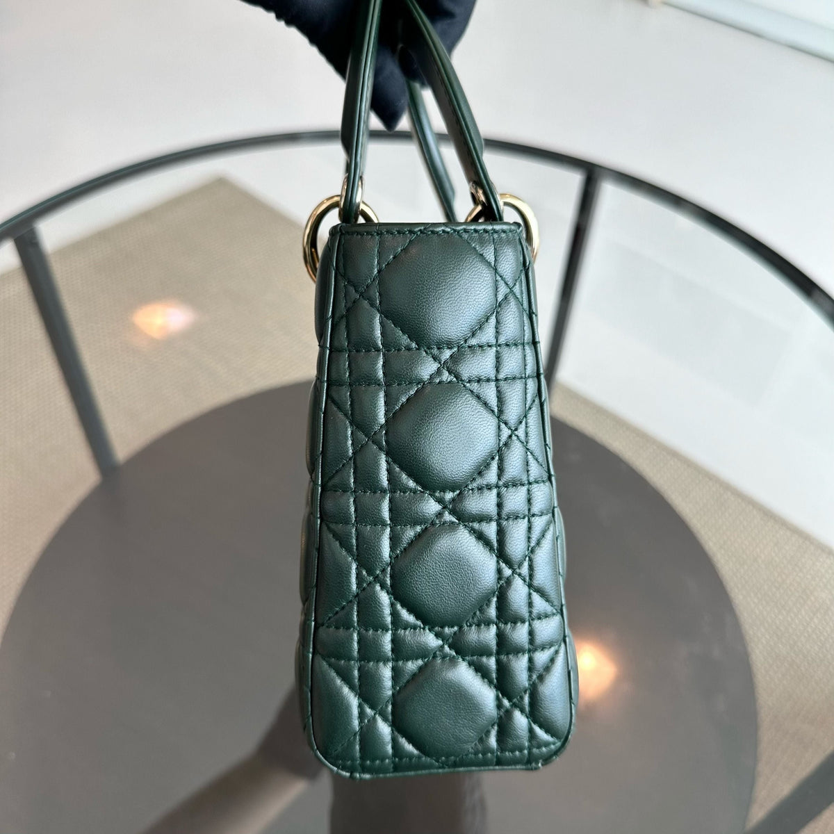 Lady Small Lambskin Charm Badge Dark Green GHW