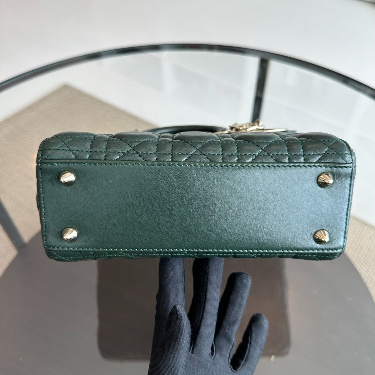 Lady Small Lambskin Charm Badge Dark Green GHW