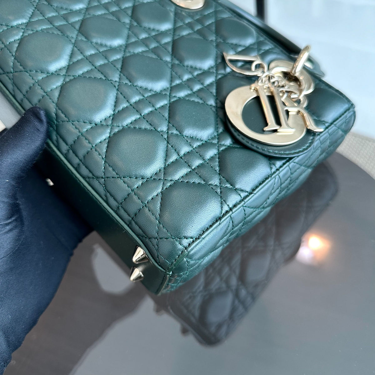 Lady Small Lambskin Charm Badge Dark Green GHW