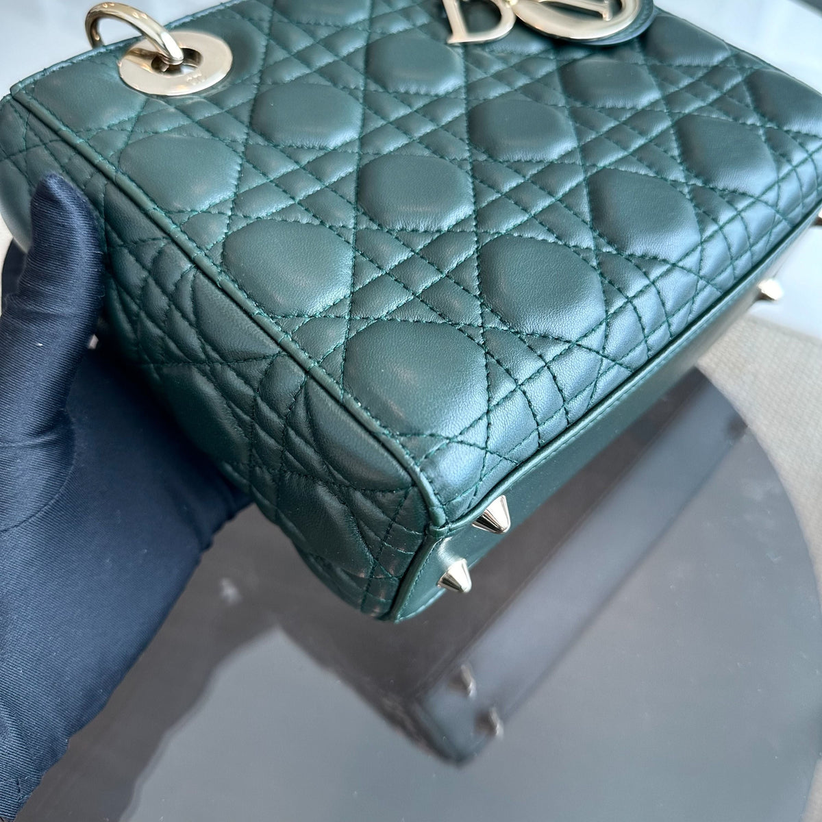 Lady Small Lambskin Charm Badge Dark Green GHW