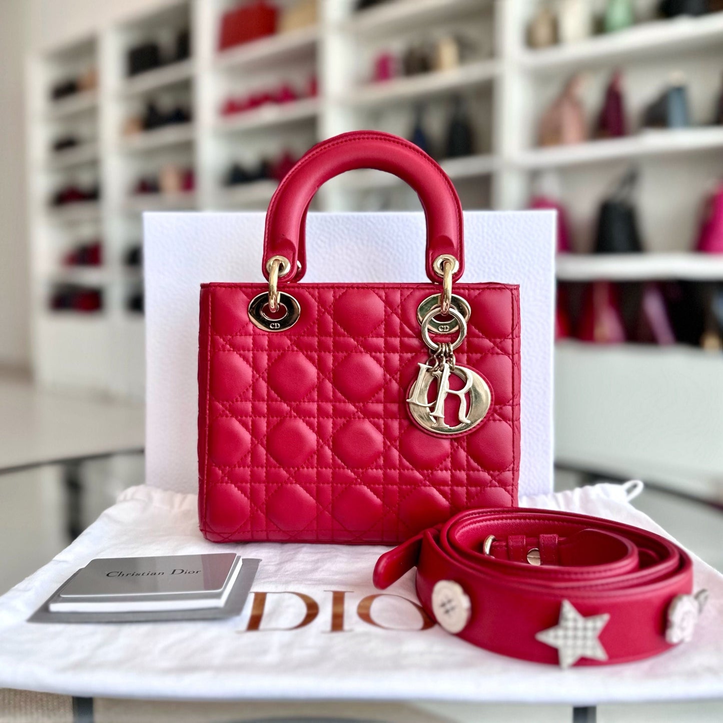 Lady Small Lambskin Red Badge Charm ABC MyABC Shoulder Bag