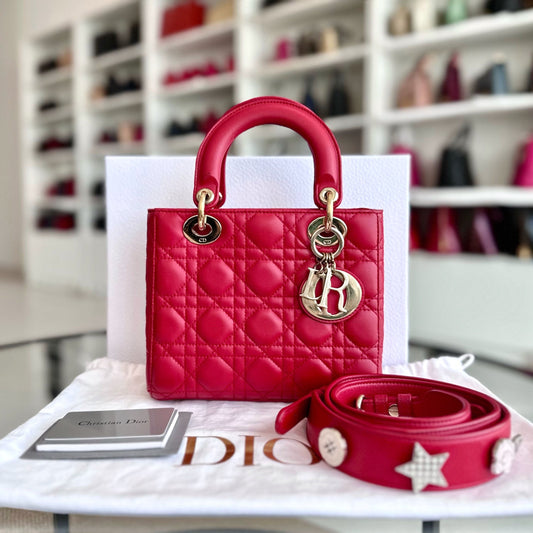 Lady Small Lambskin Red Badge Charm ABC MyABC Shoulder Bag