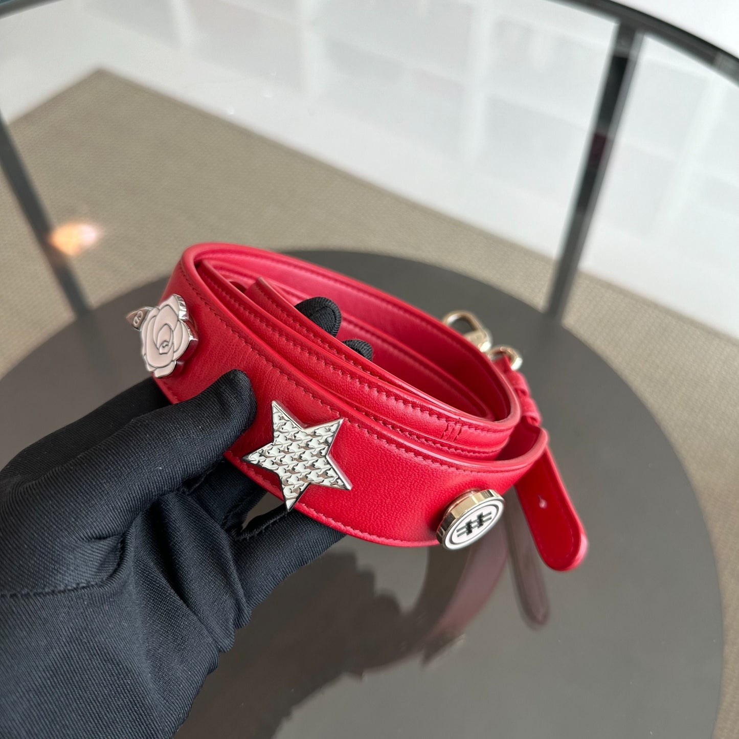 Lady Small Lambskin Red Badge Charm ABC MyABC Shoulder Bag