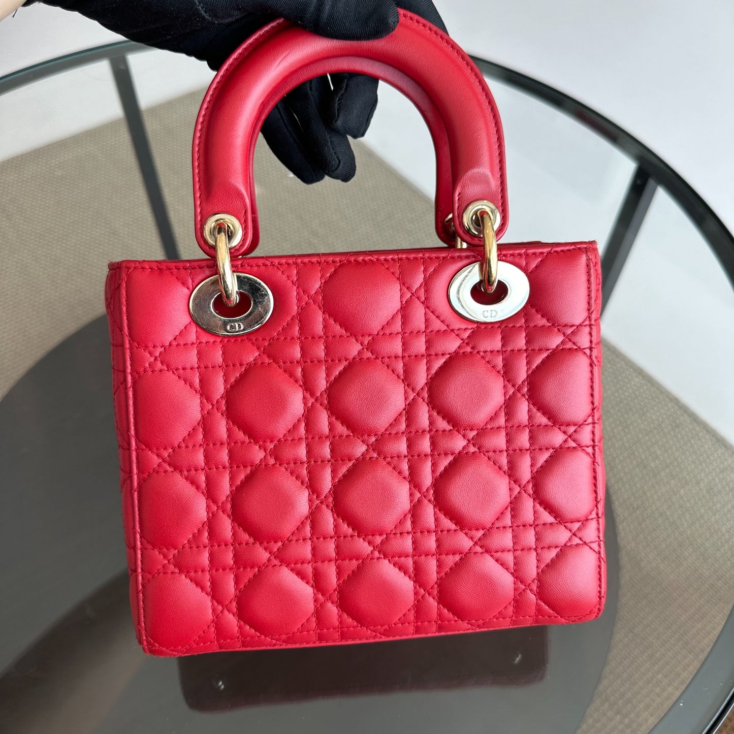 Lady Small Lambskin Red Badge Charm ABC MyABC Shoulder Bag