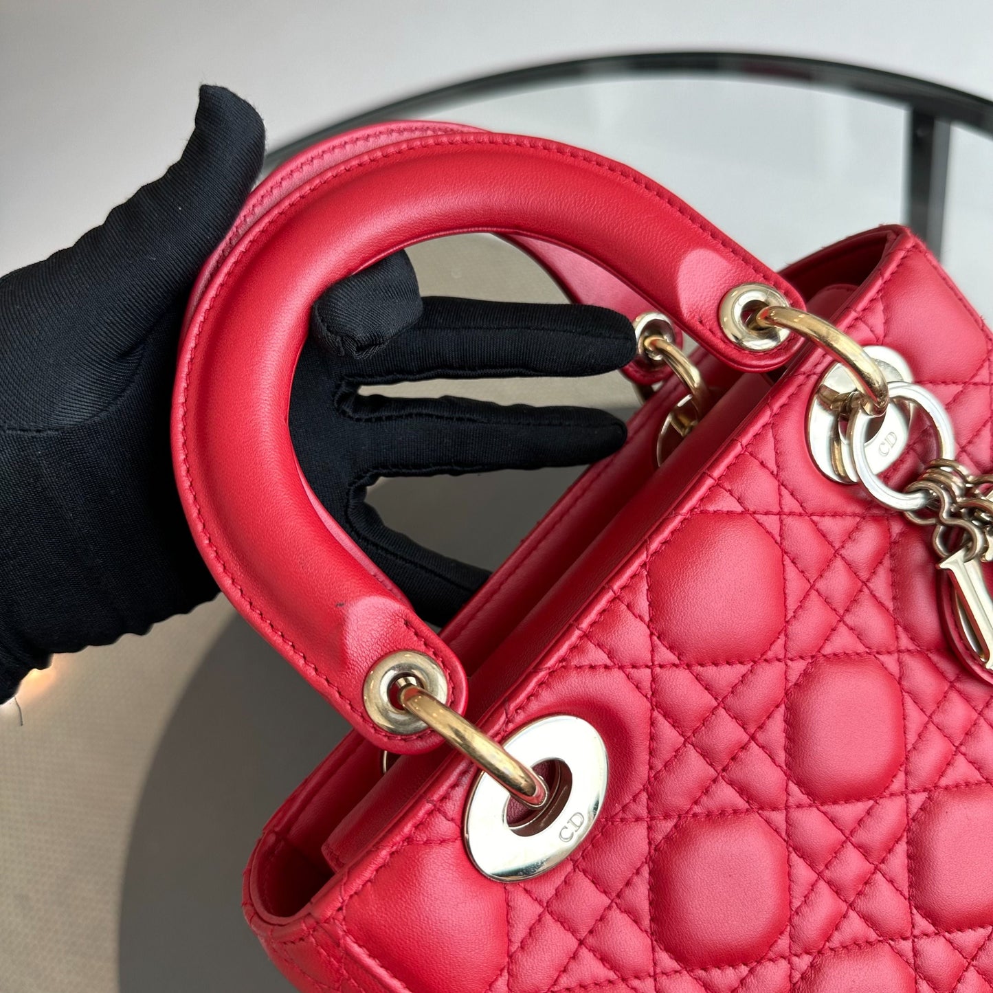 Lady Small Lambskin Red Badge Charm ABC MyABC Shoulder Bag