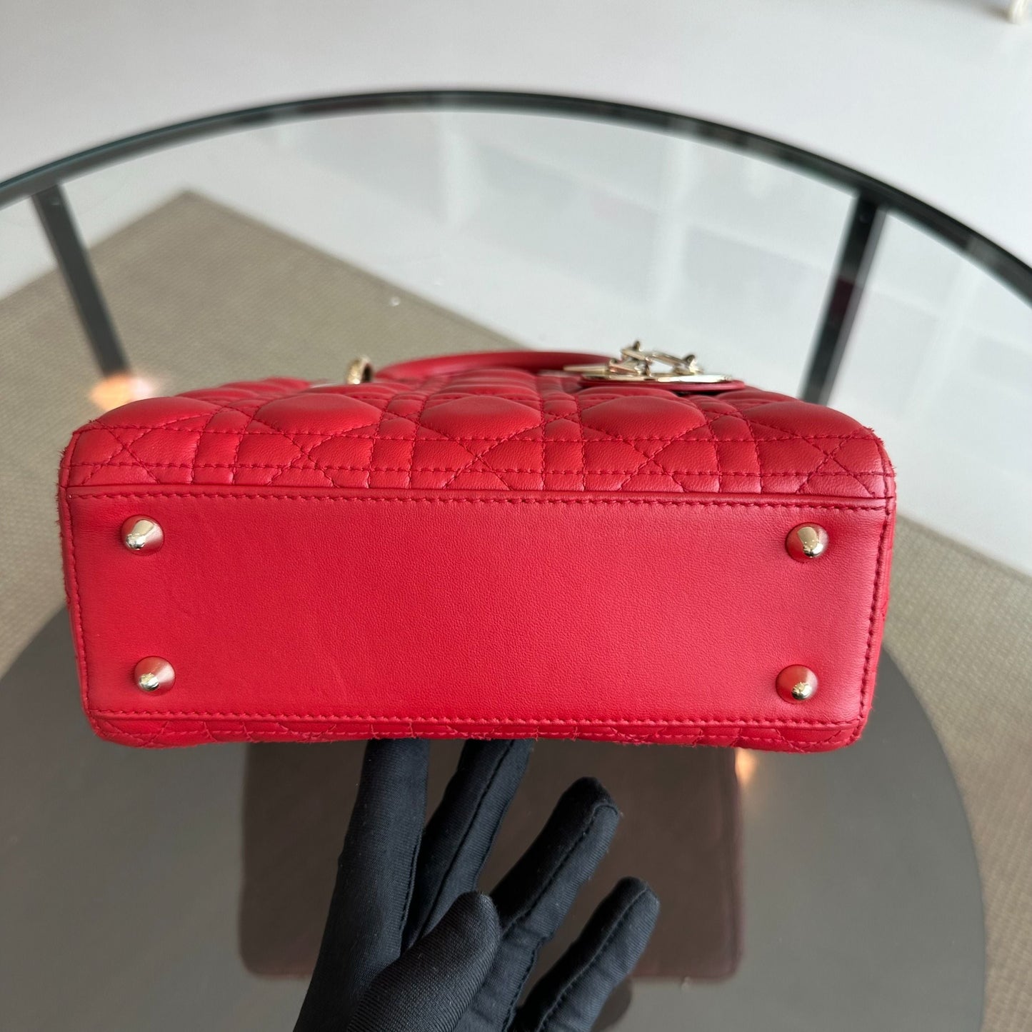 Lady Small Lambskin Red Badge Charm ABC MyABC Shoulder Bag