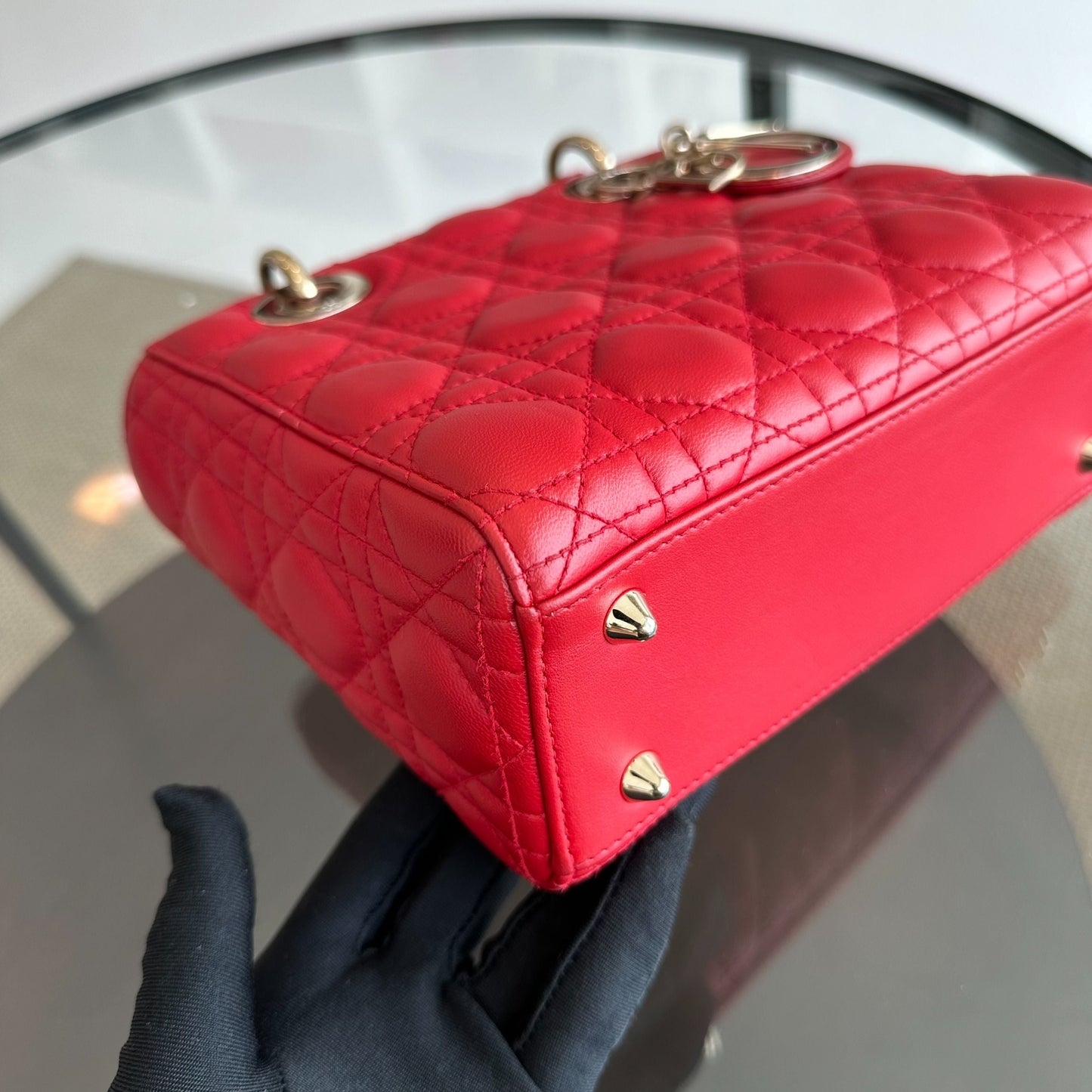 Lady Small Lambskin Red Badge Charm ABC MyABC Shoulder Bag