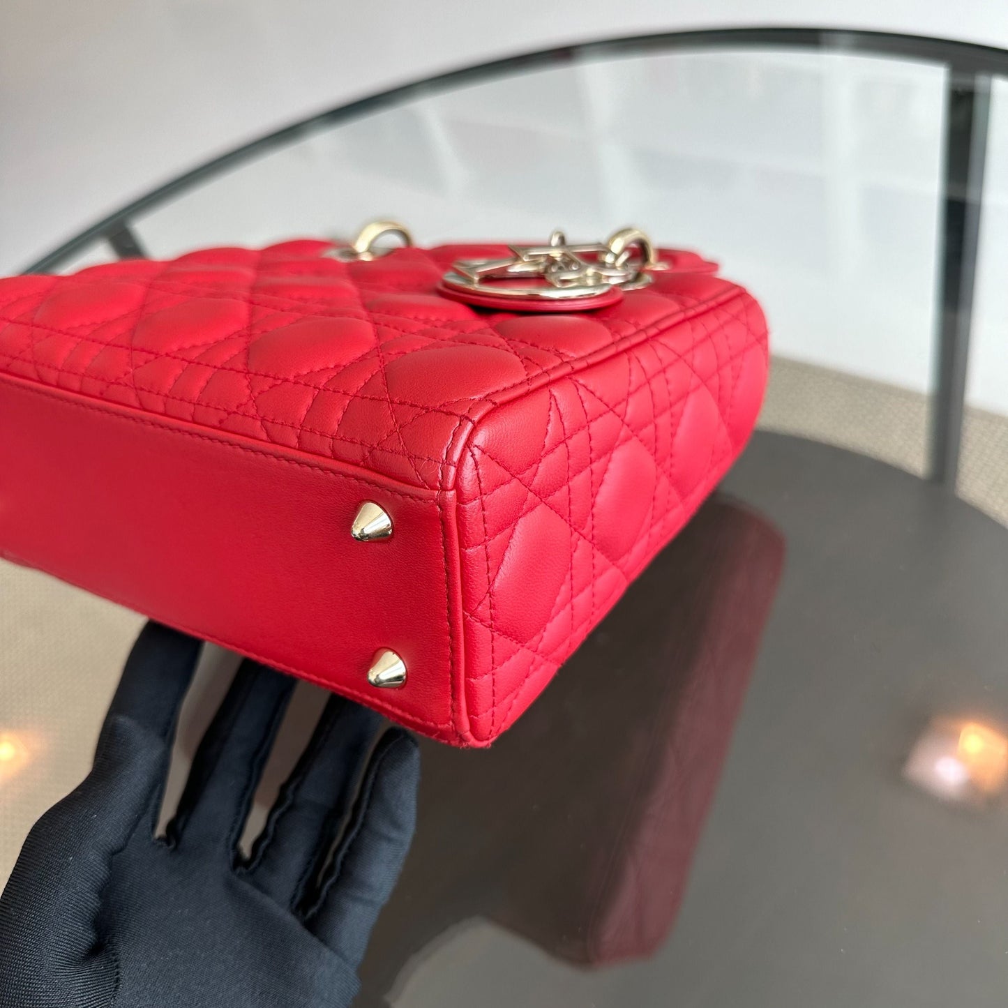 Lady Small Lambskin Red Badge Charm ABC MyABC Shoulder Bag