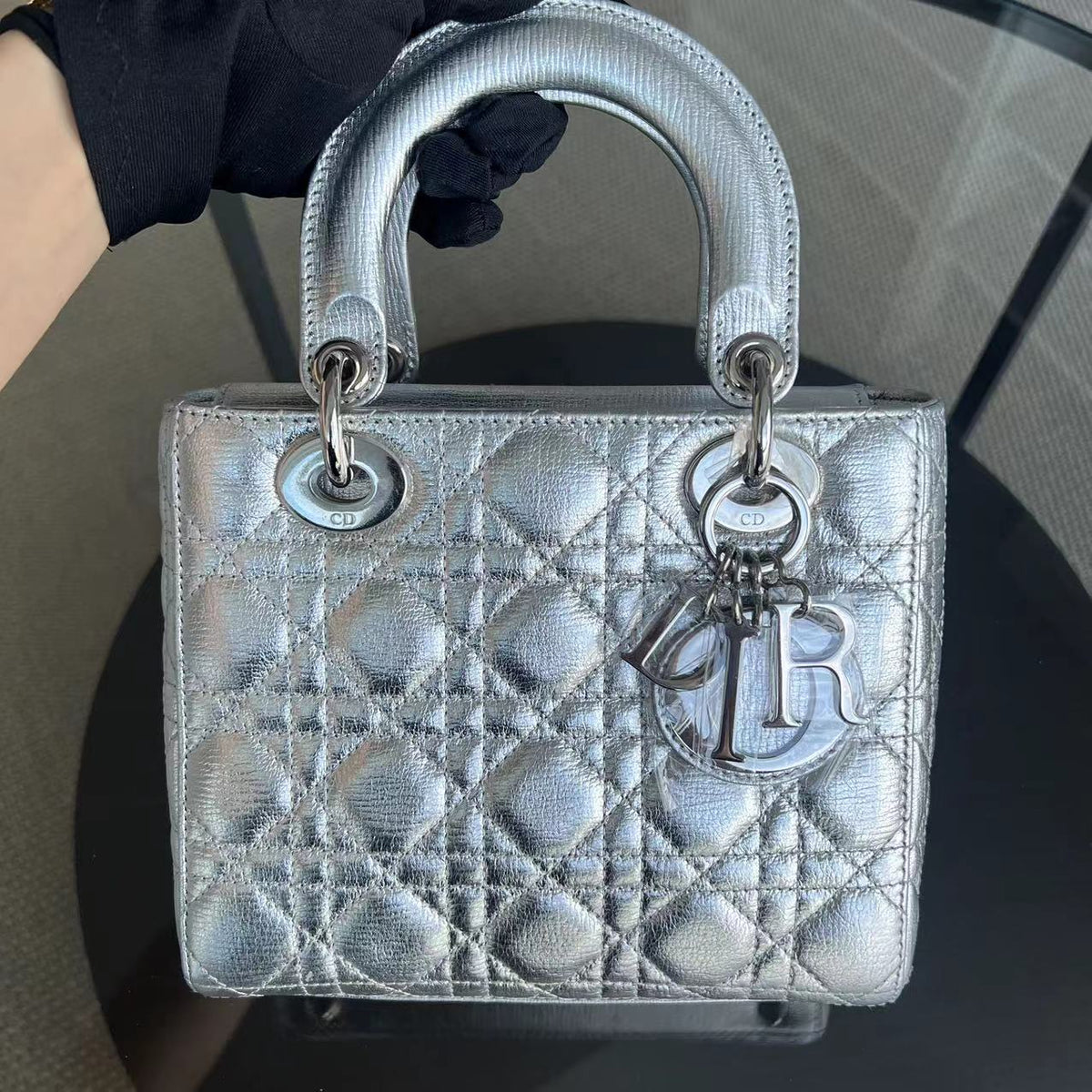 Dior Lady Small Metallic Calfskin Cannage ABC MyABC Silver Hardware