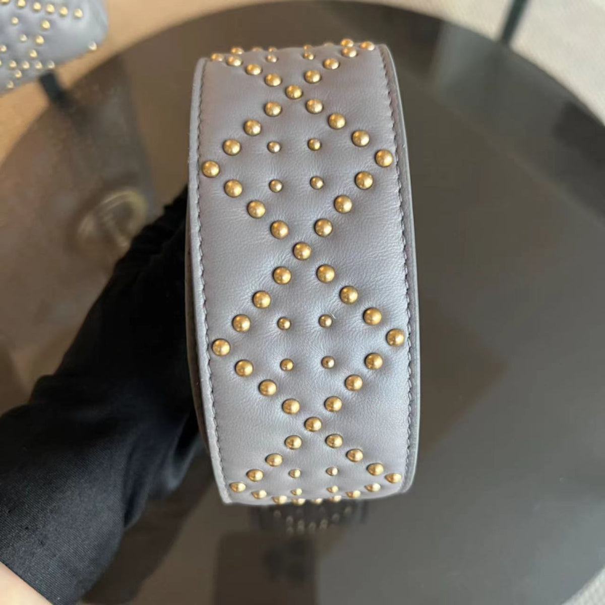 Lady Small Studded Smooth Lambskin Grey Gray GHW
