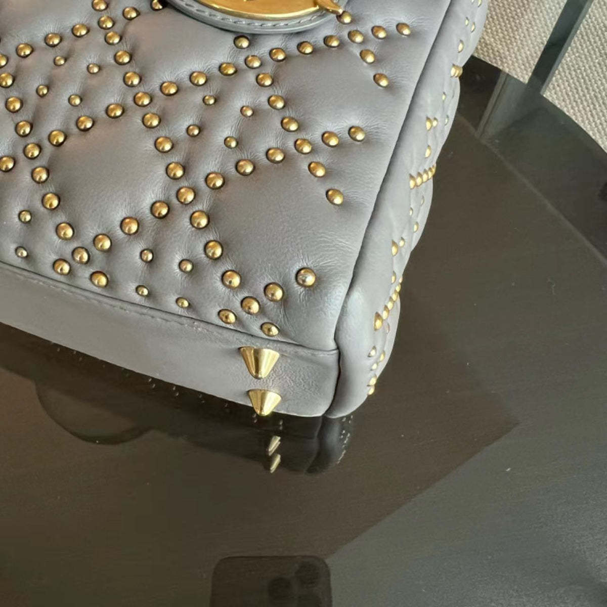 Lady Small Studded Smooth Lambskin Grey Gray GHW