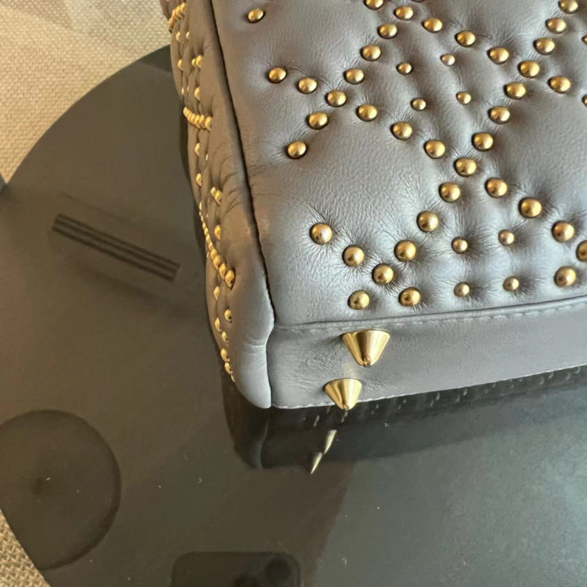 Lady Small Studded Smooth Lambskin Grey Gray GHW