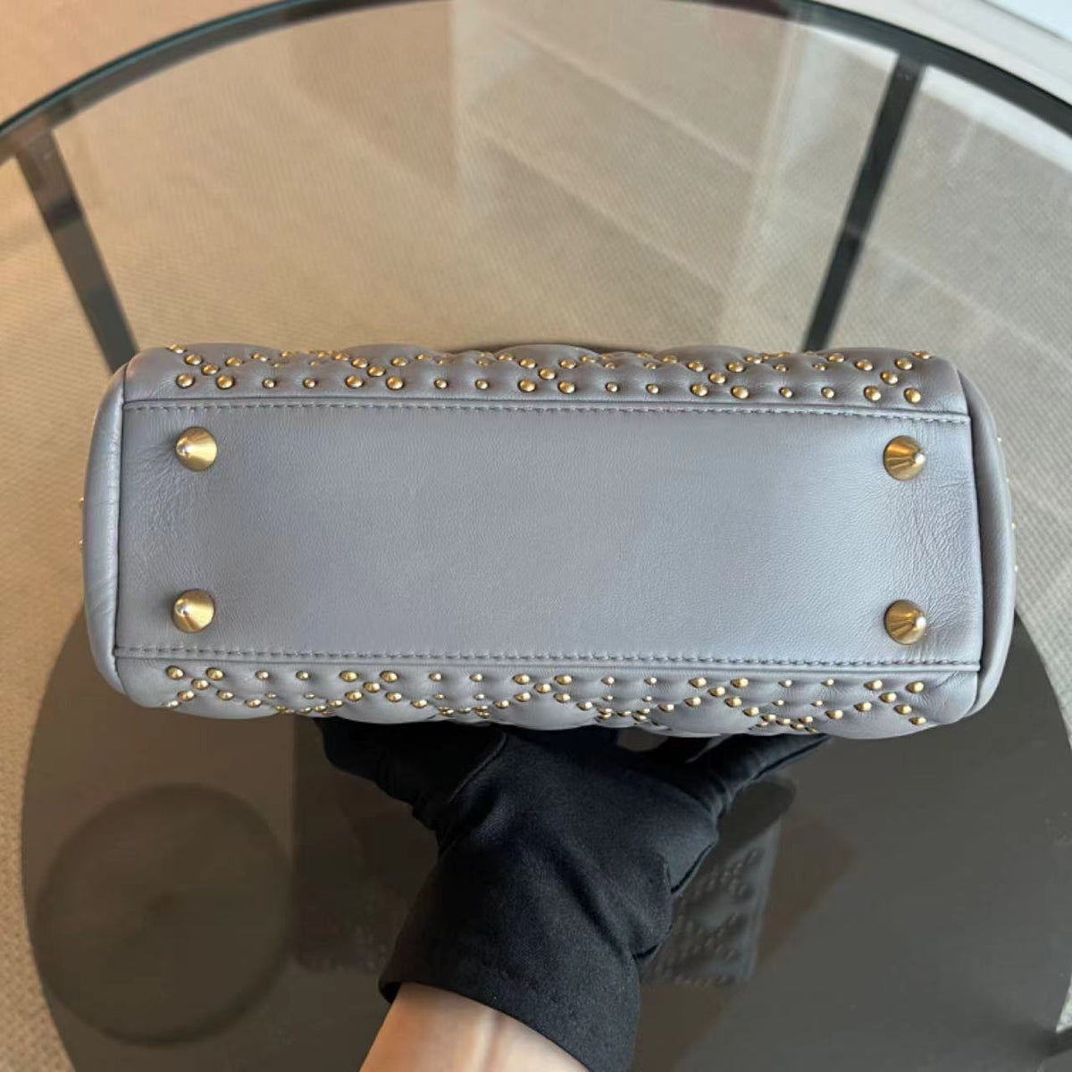 Lady Small Studded Smooth Lambskin Grey Gray GHW