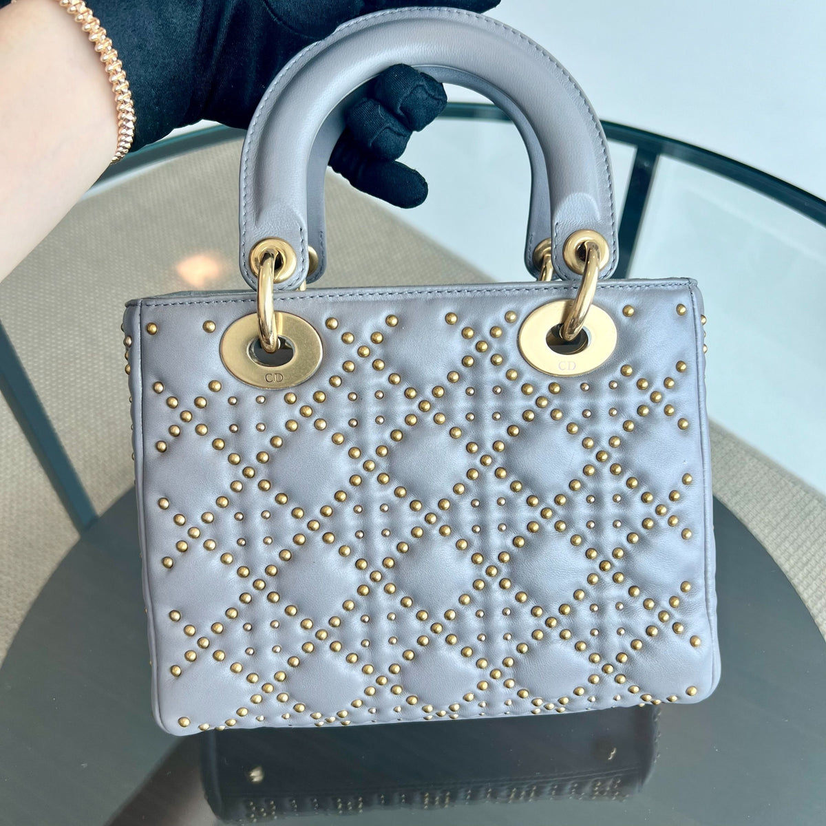 Lady Small Studded Soft Lambskin Grey GHW