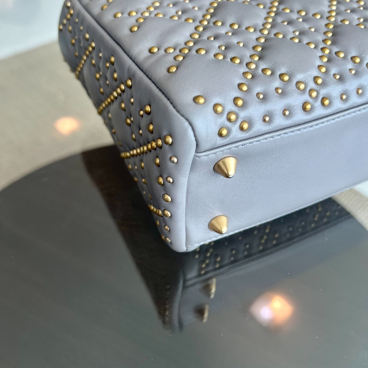 Lady Small Studded Soft Lambskin Grey GHW