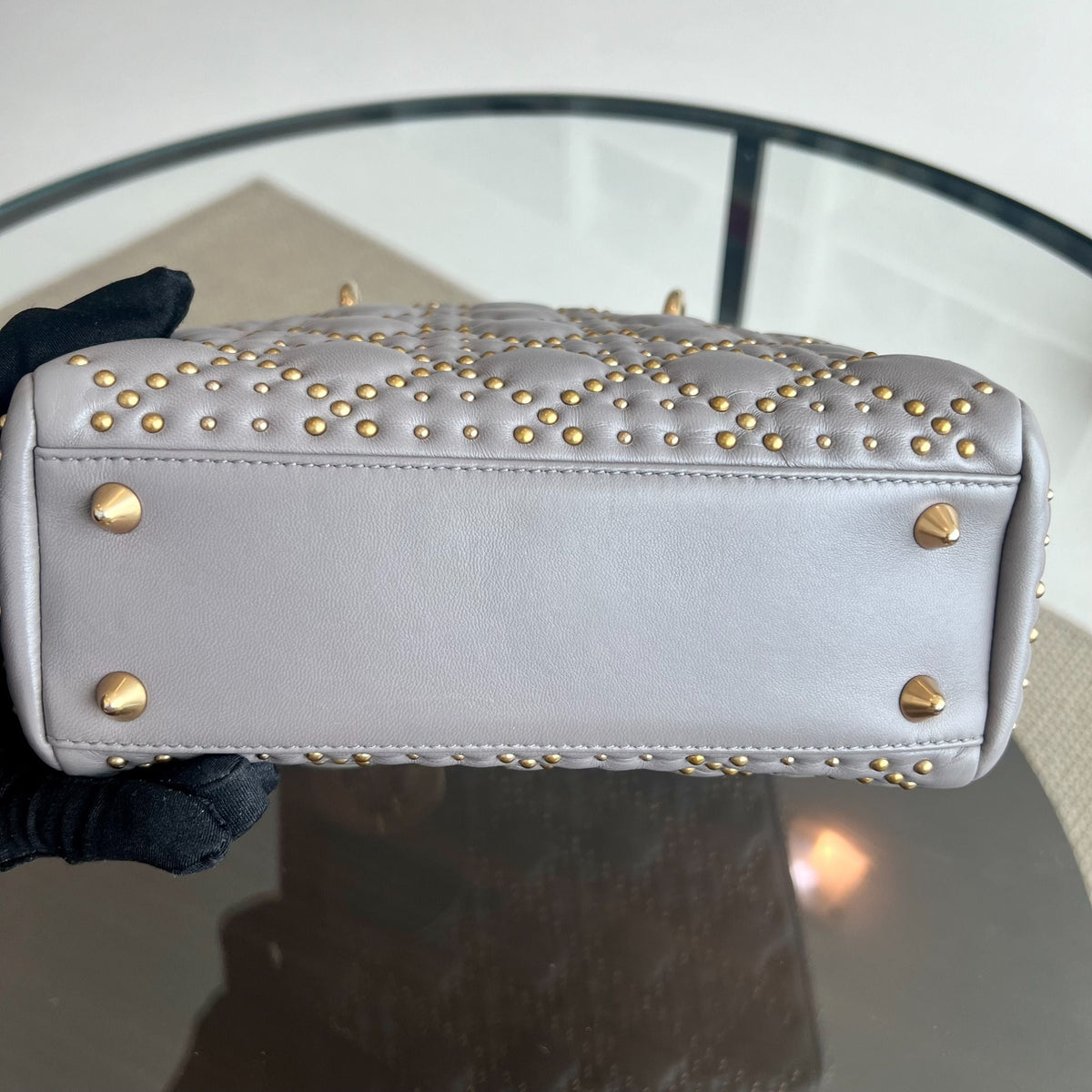 Lady Small Studded Soft Lambskin Grey GHW
