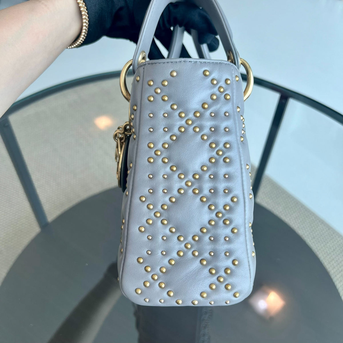 Lady Small Studded Soft Lambskin Grey GHW
