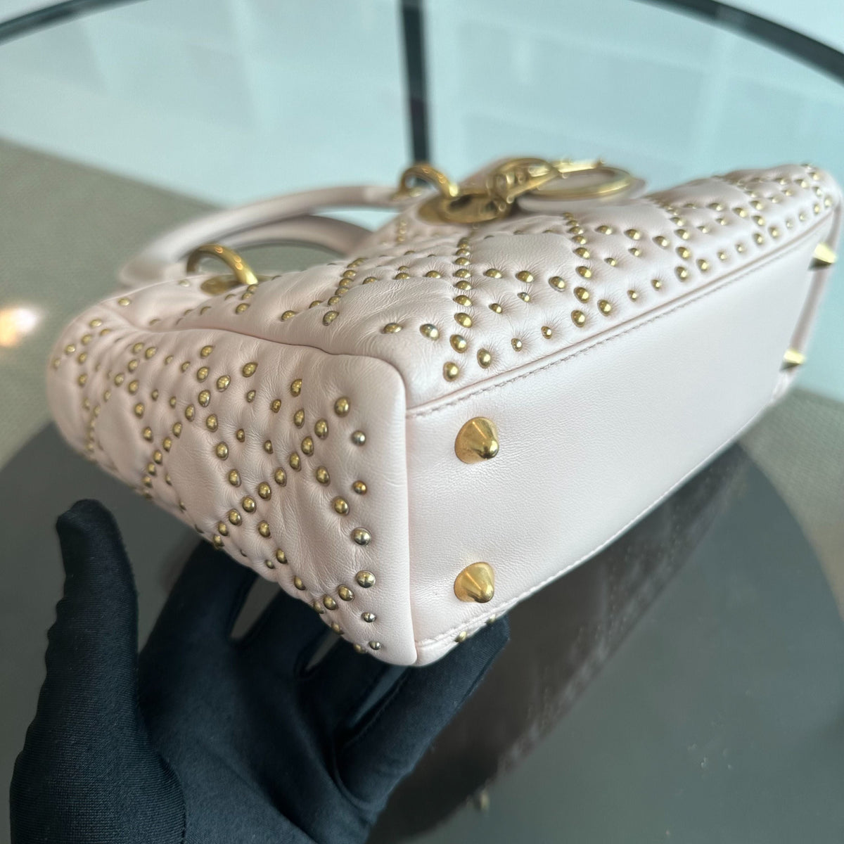 Lady Small Studded Soft Lambskin Leather Sakura Pink GHW