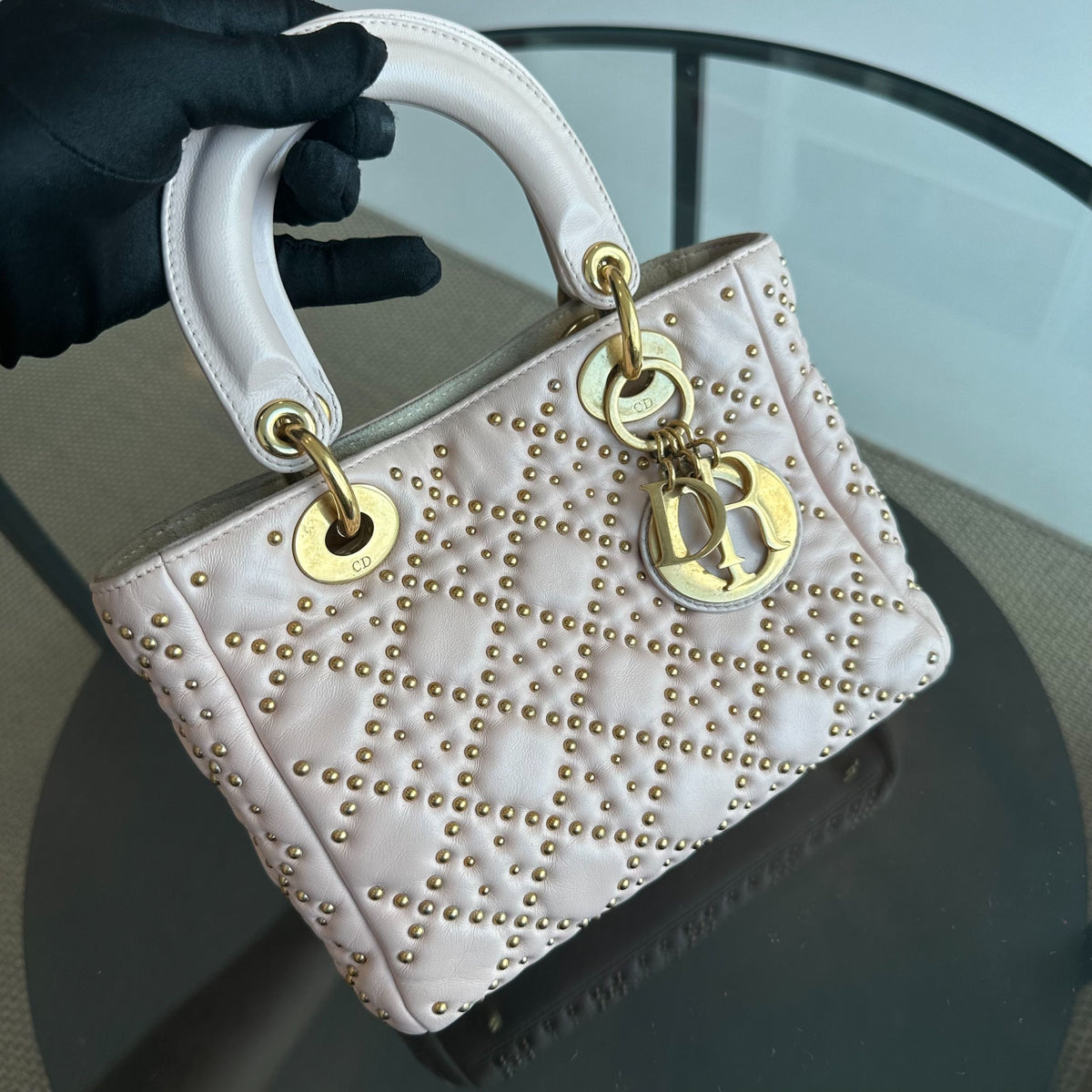 Lady Small Studded Soft Lambskin Leather Sakura Pink GHW