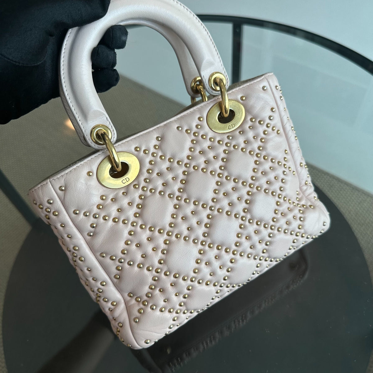 Lady Small Studded Soft Lambskin Leather Sakura Pink GHW