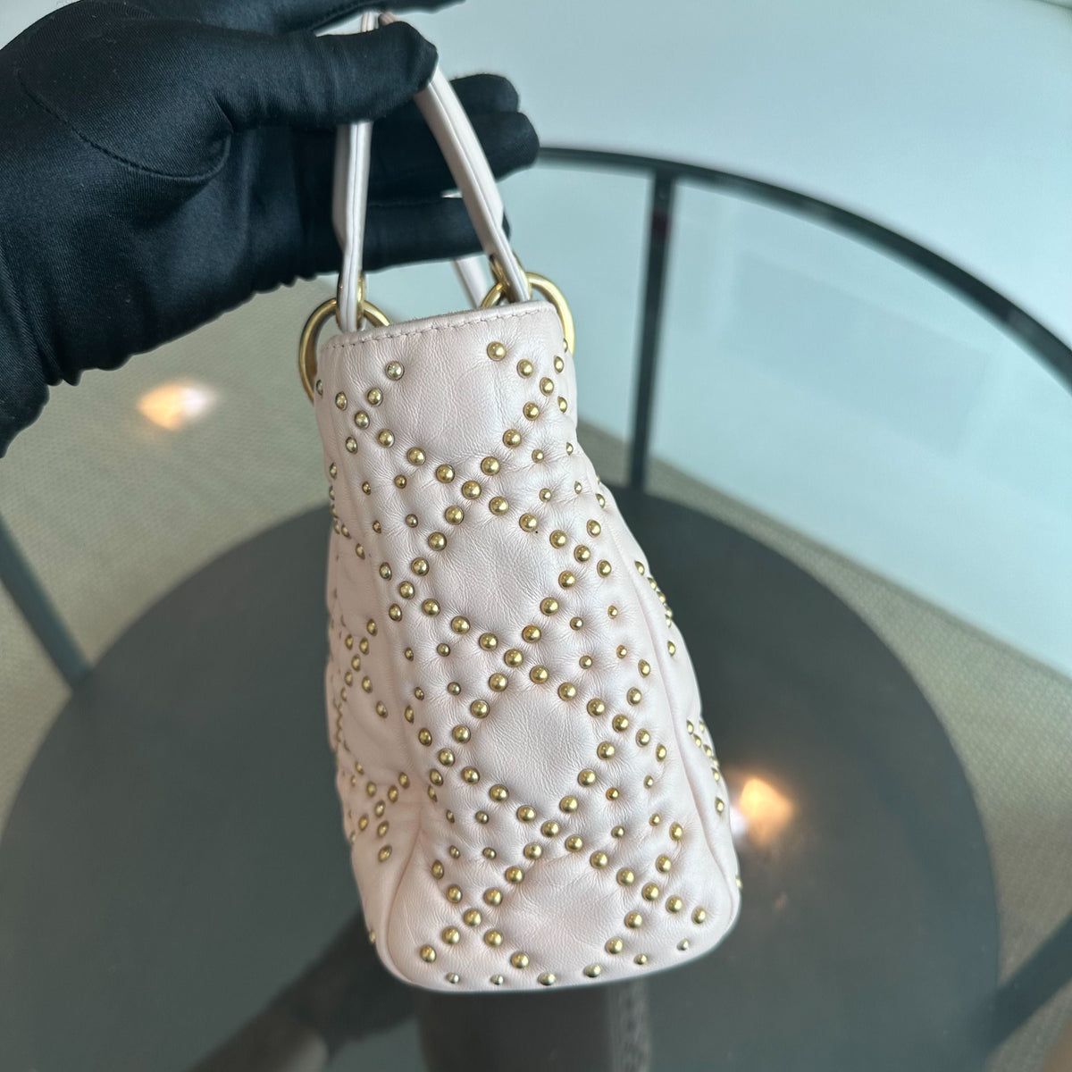Lady Small Studded Soft Lambskin Leather Sakura Pink GHW