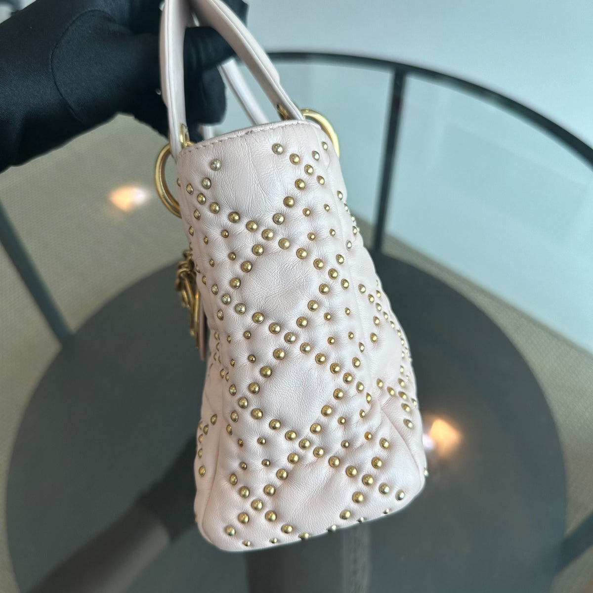 Lady Small Studded Soft Lambskin Leather Sakura Pink GHW