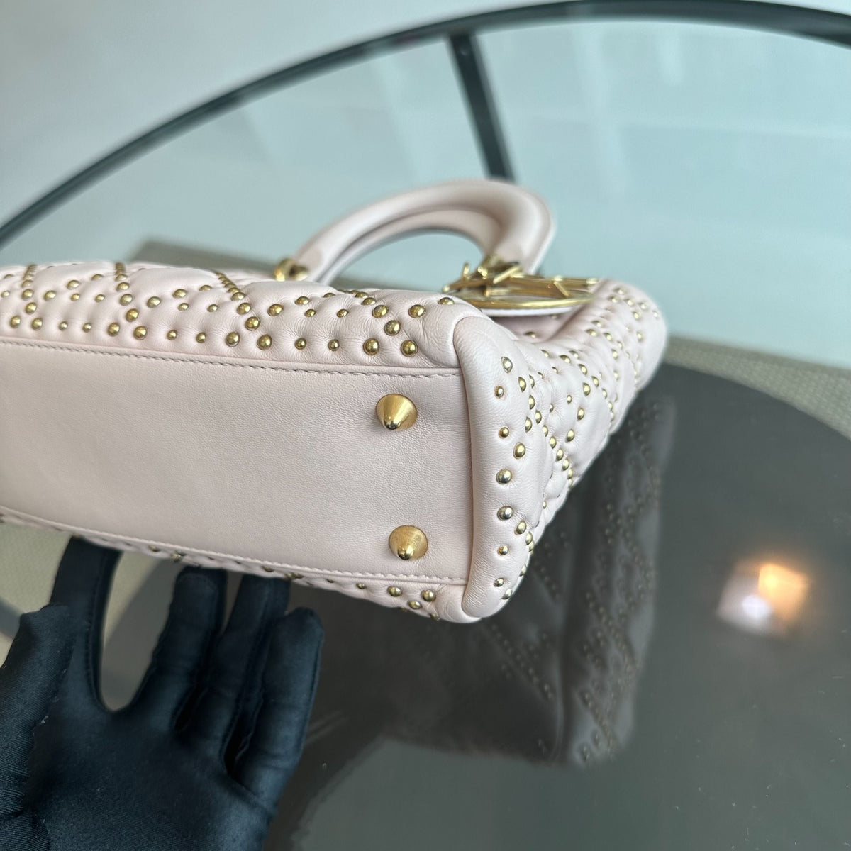 Lady Small Studded Soft Lambskin Leather Sakura Pink GHW