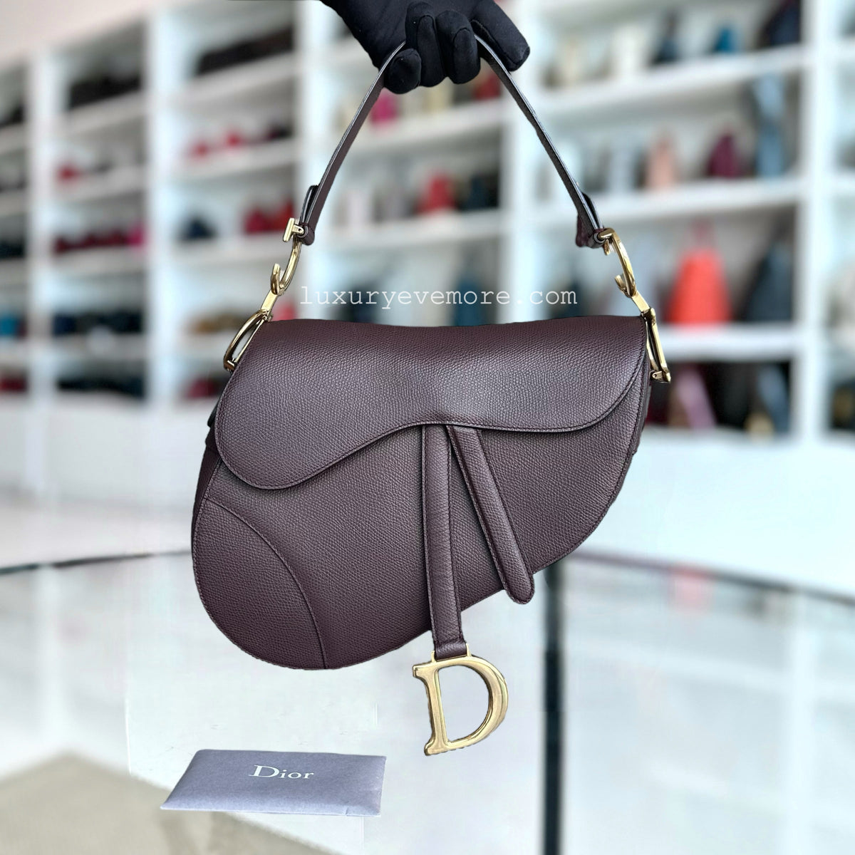 Medium Saddle  25CM Grained Calfskin Burgundy Golden Hardware