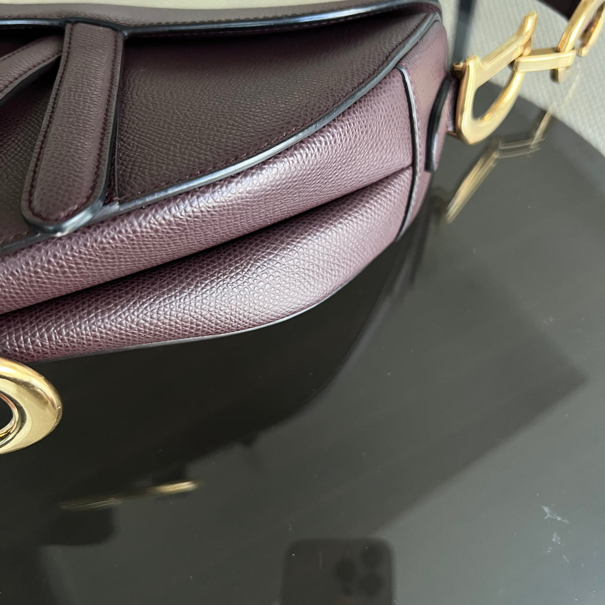 Medium Saddle  25CM Grained Calfskin Burgundy Golden Hardware