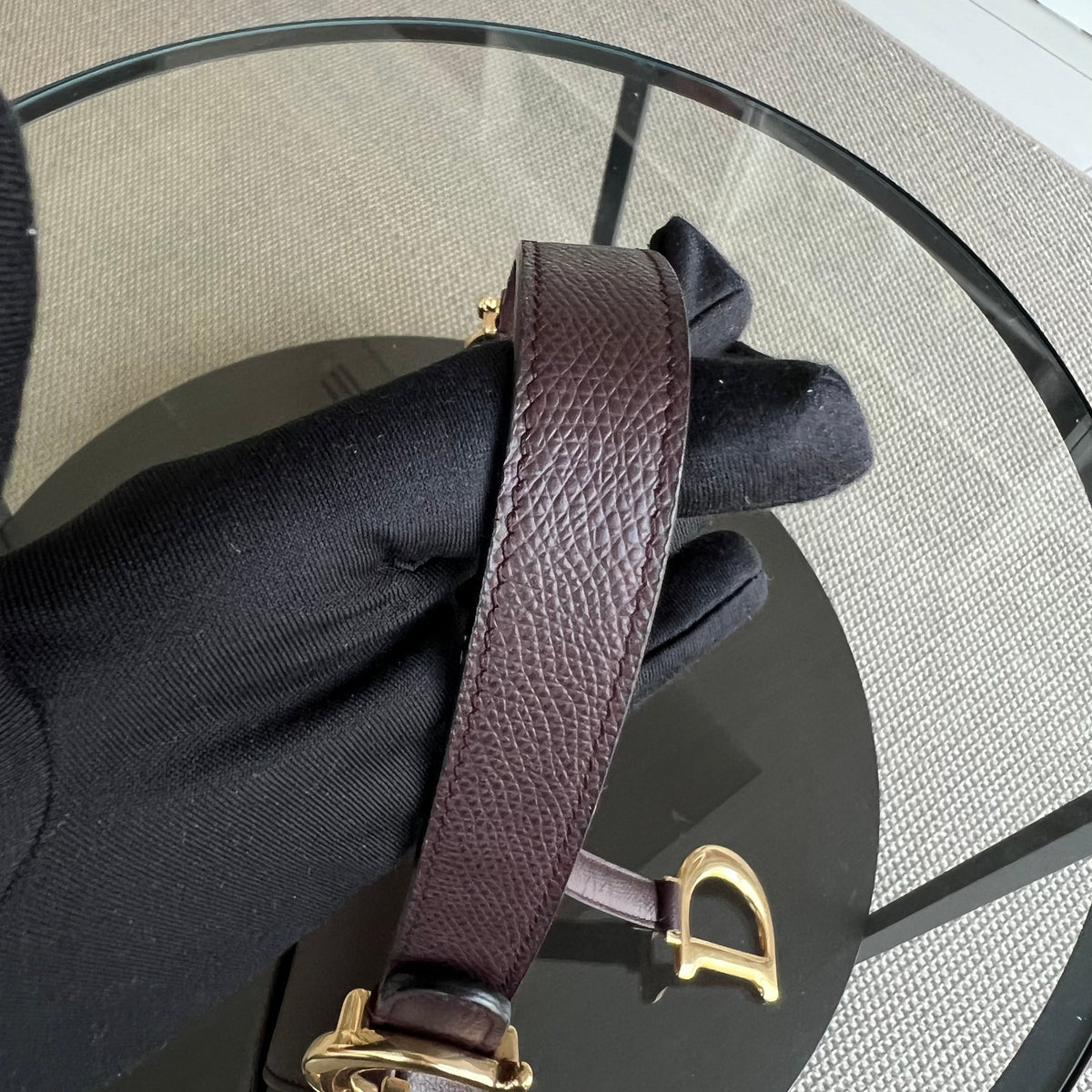 Medium Saddle  25CM Grained Calfskin Burgundy Golden Hardware
