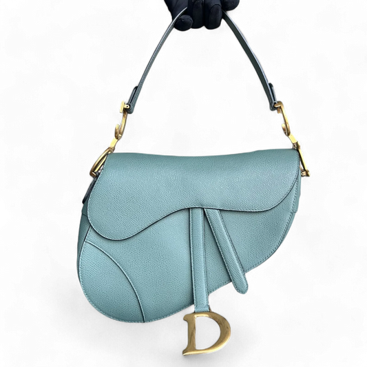 Dior Saddle Medium - Grained Calfskin 25CM Haze Green Golden Hardware