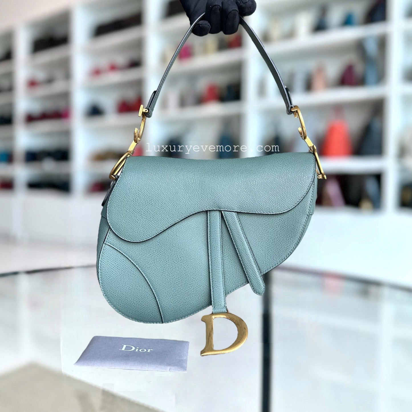 Dior Saddle Medium - Grained Calfskin 25CM Haze Green Golden Hardware