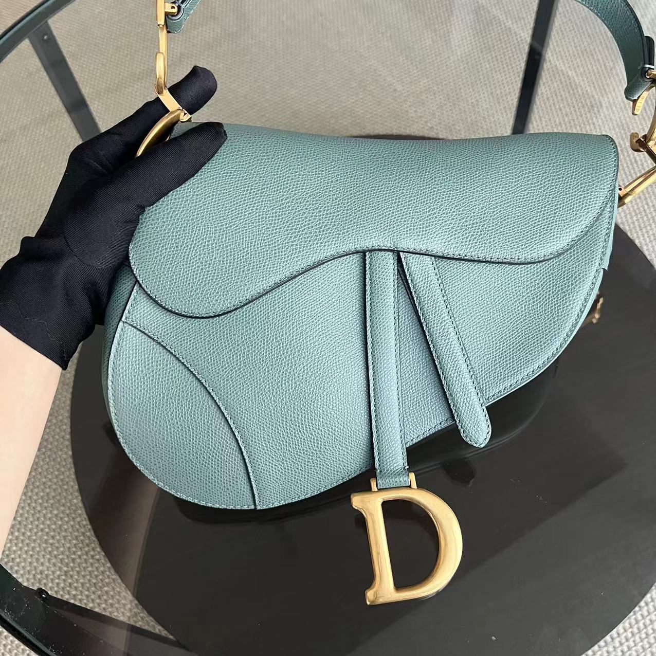 Dior Saddle Medium - Grained Calfskin 25CM Haze Green Golden Hardware
