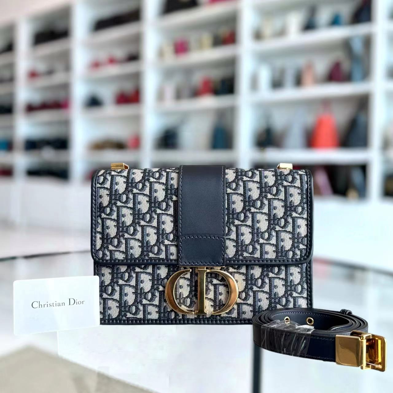 Dior Mongtaigne 30 Medium Oblique Canvas Blue Shoulder Bag GHW