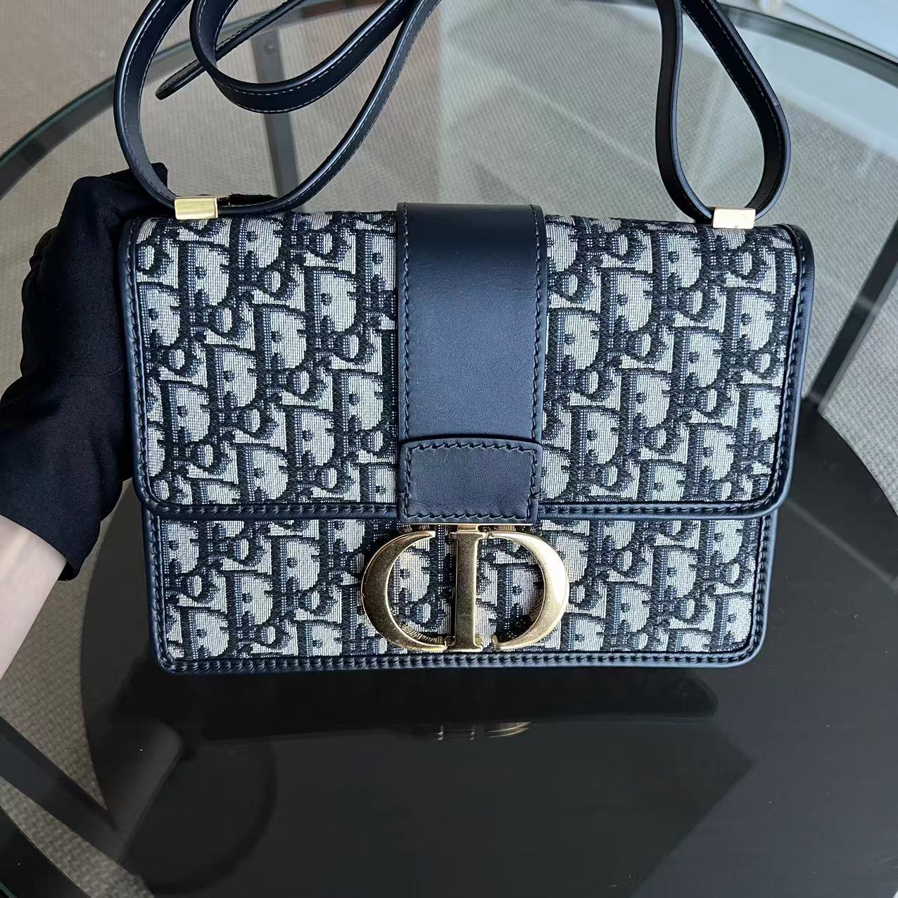 Dior Mongtaigne 30 Medium Oblique Canvas Blue Shoulder Bag GHW