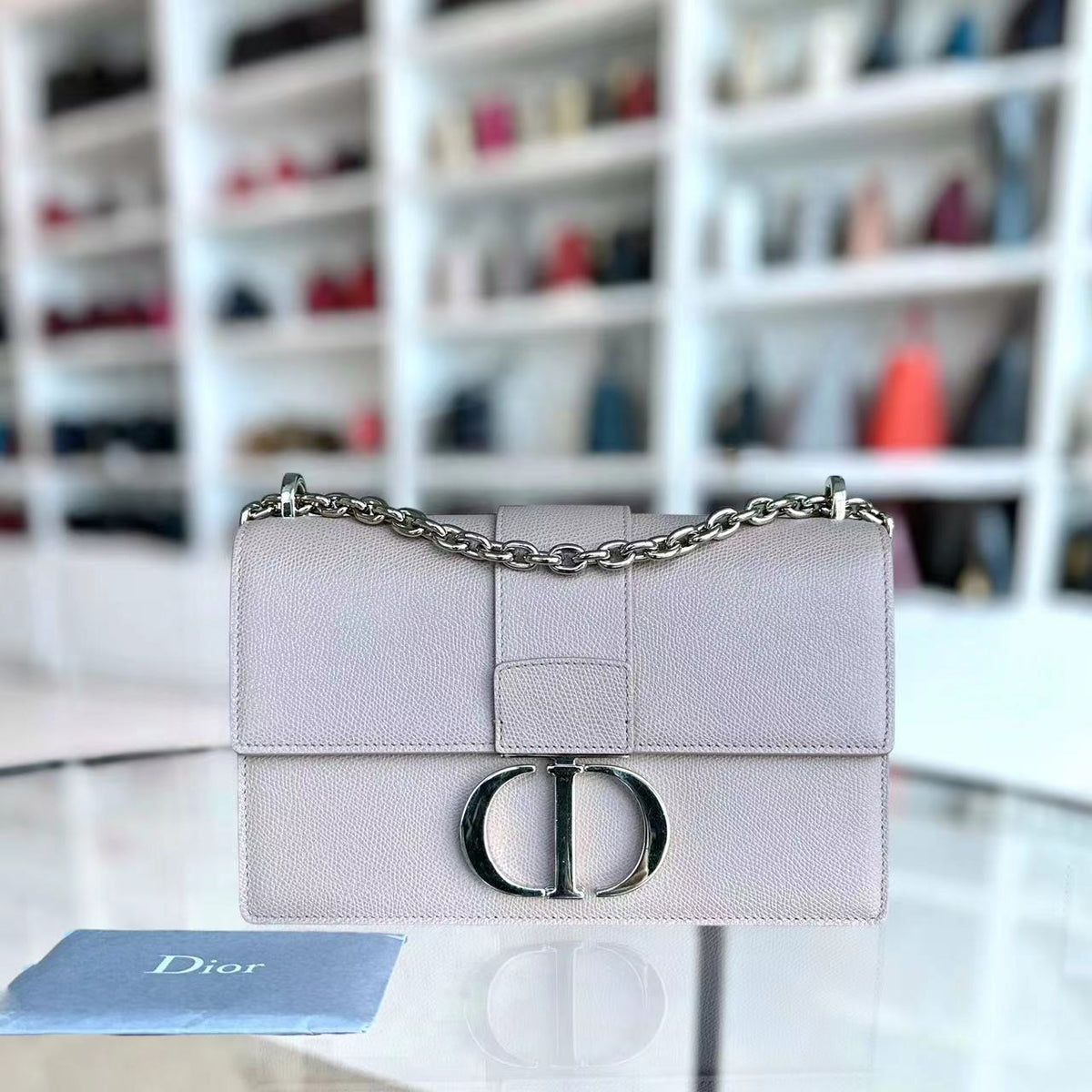 Montaigne 30 East West Grained Calfskin Light Pink Golden Hardware