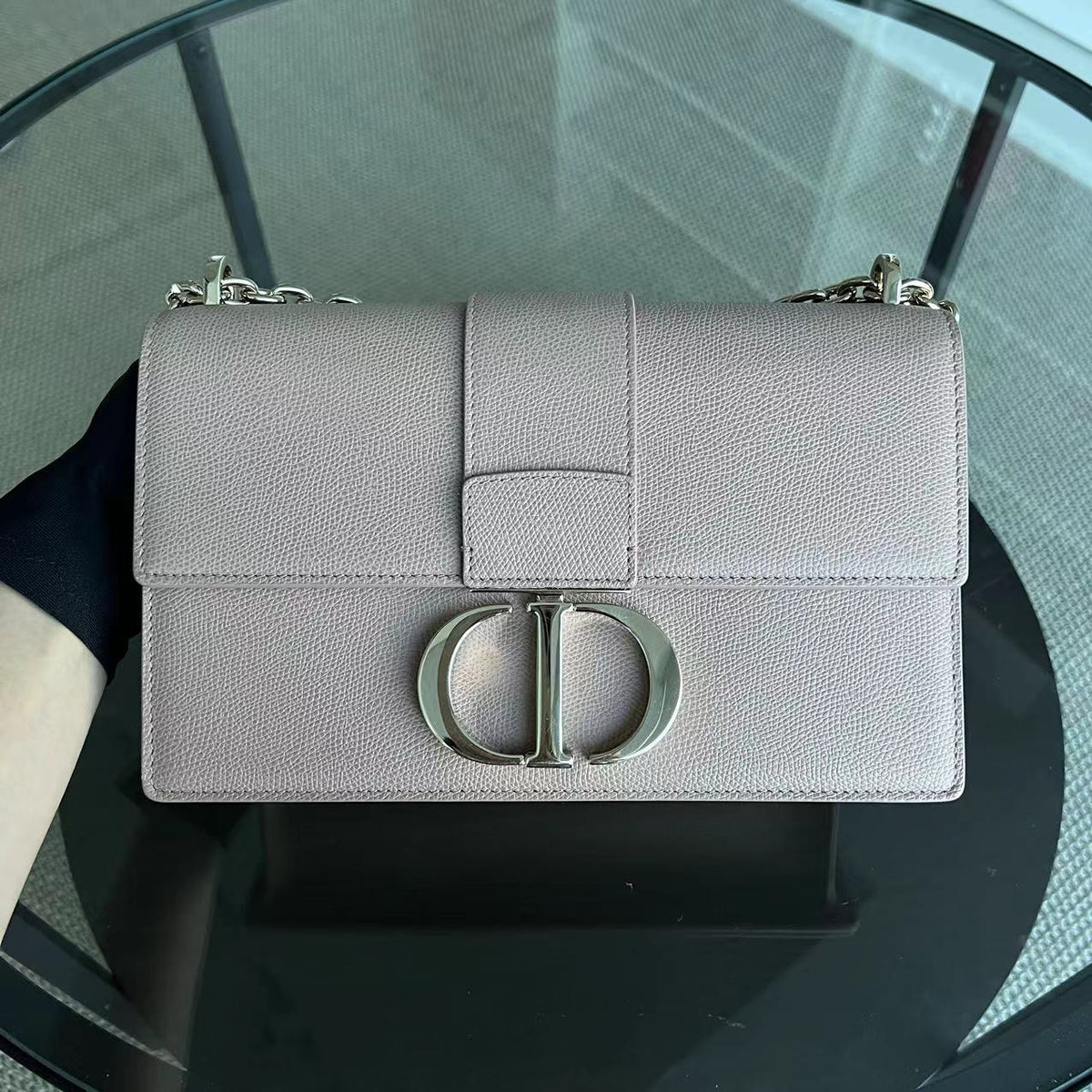 Montaigne 30 East West Grained Calfskin Light Pink Golden Hardware