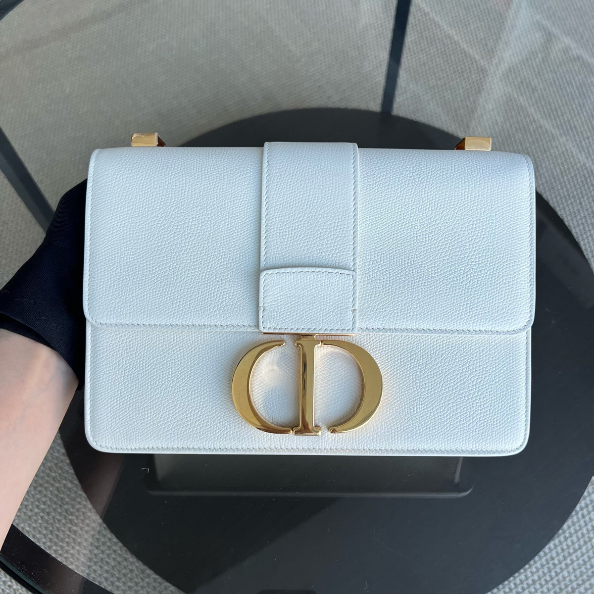 Montaigne 30 Grained Calfskin White Golden Hardware