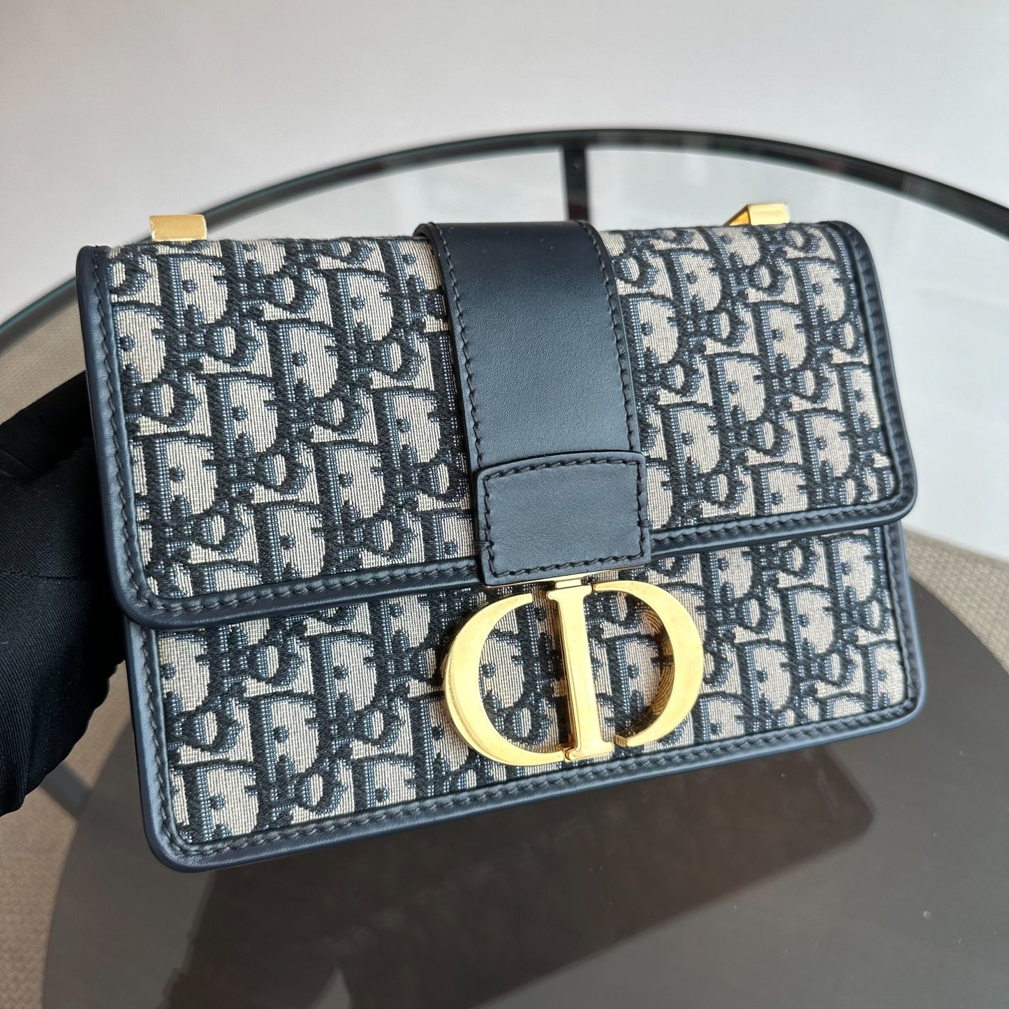 Montaigne 30 Oblique Monogram Blue Shoulder Bag GHW