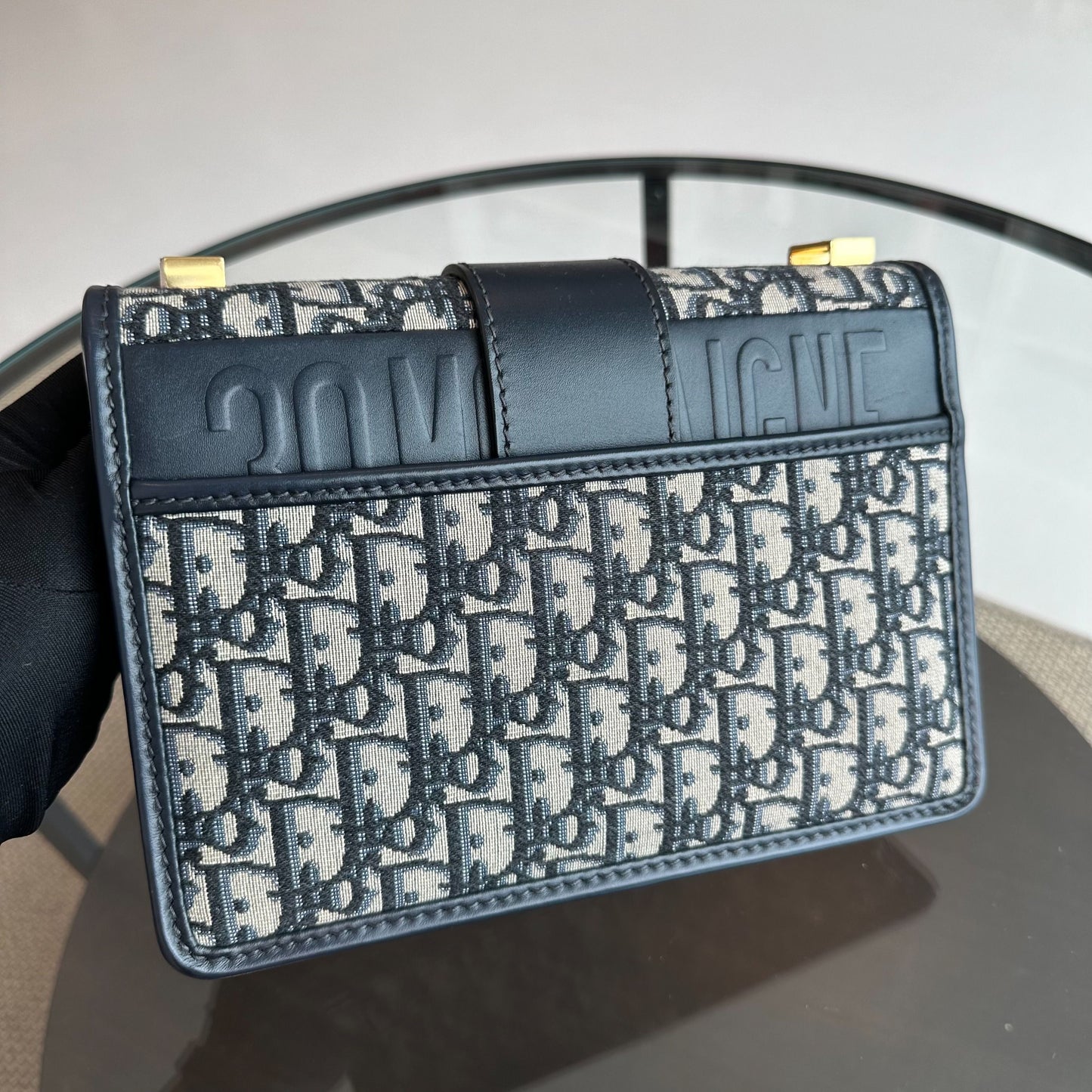 Montaigne 30 Oblique Monogram Blue Shoulder Bag GHW