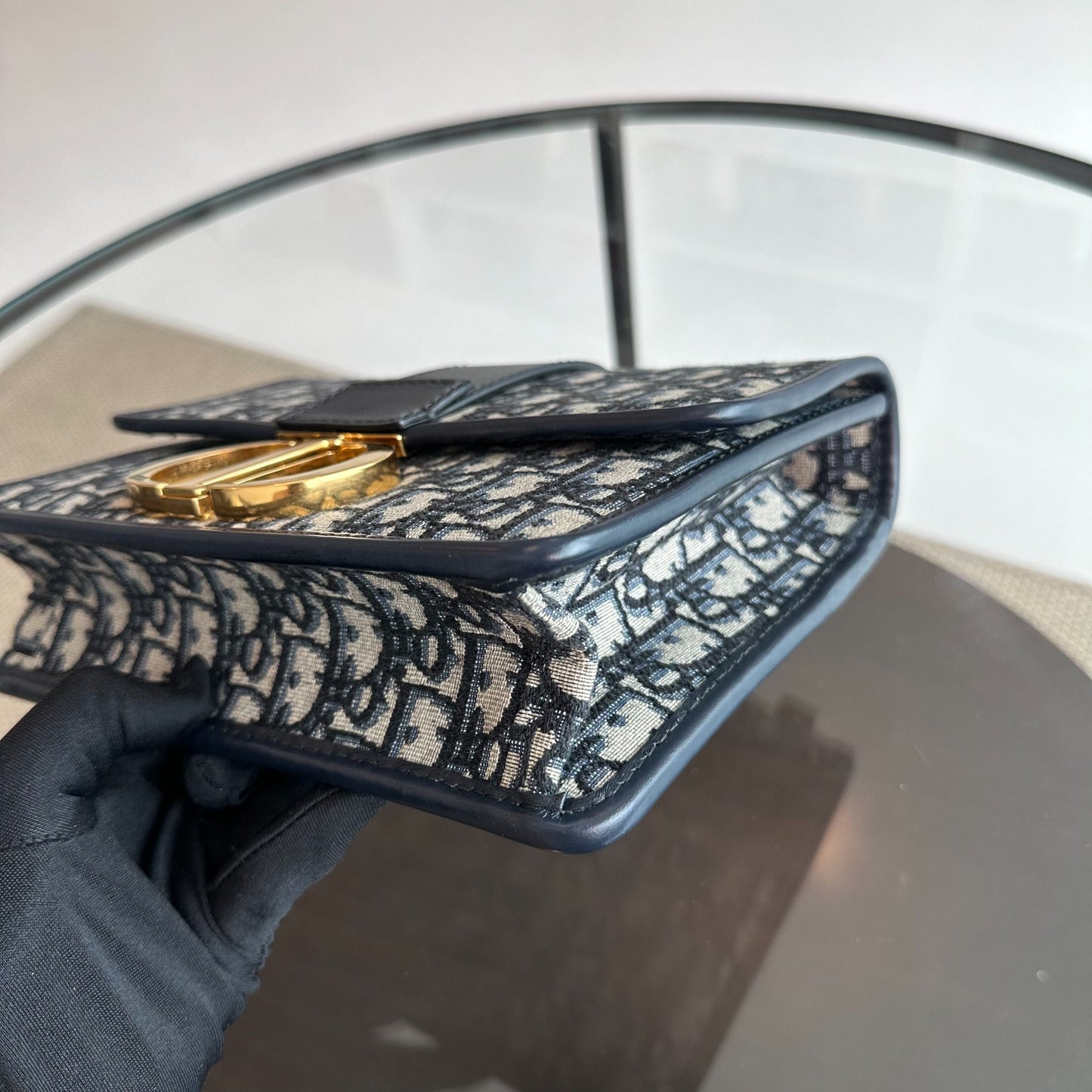 Montaigne 30 Oblique Monogram Blue Shoulder Bag GHW
