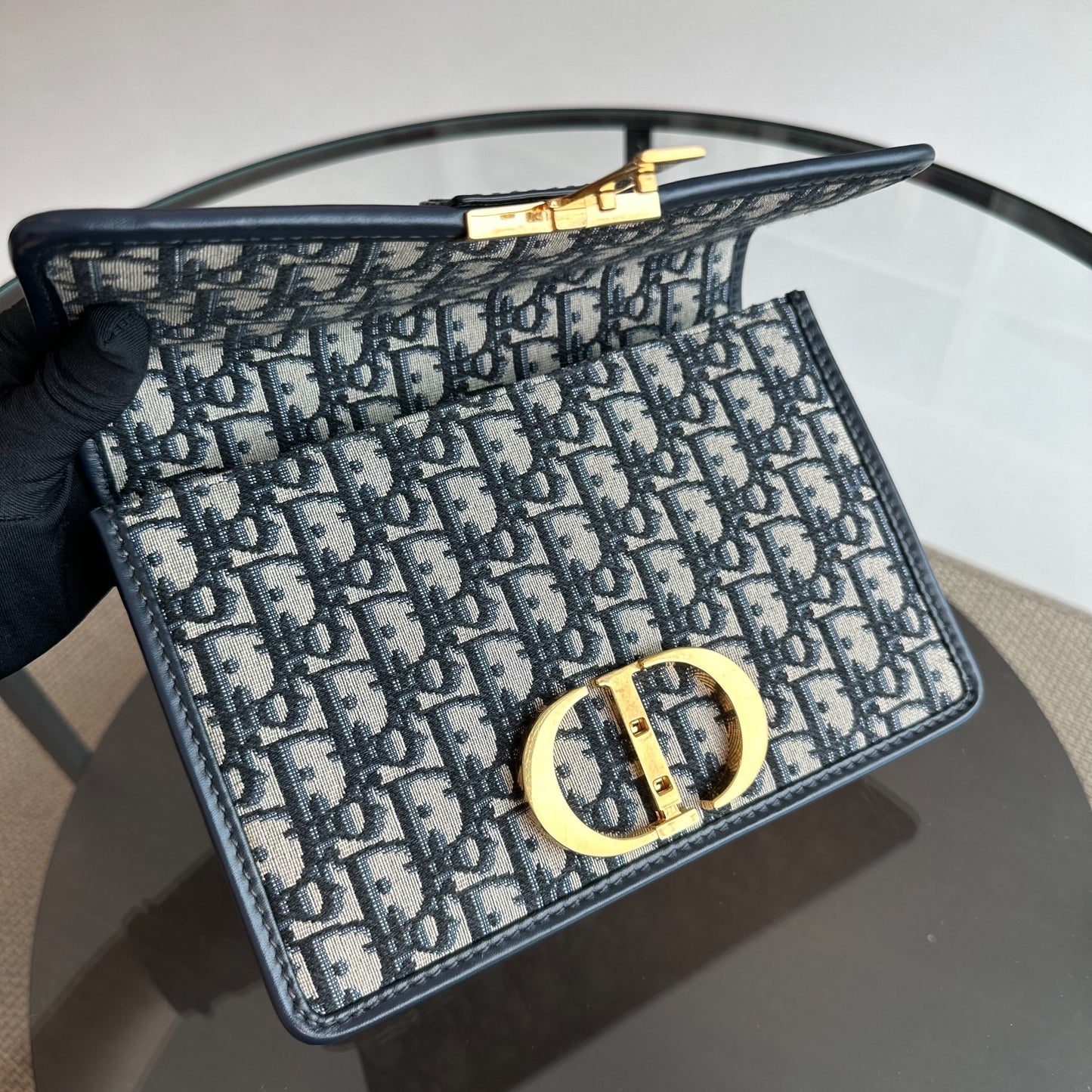 Montaigne 30 Oblique Monogram Blue Shoulder Bag GHW