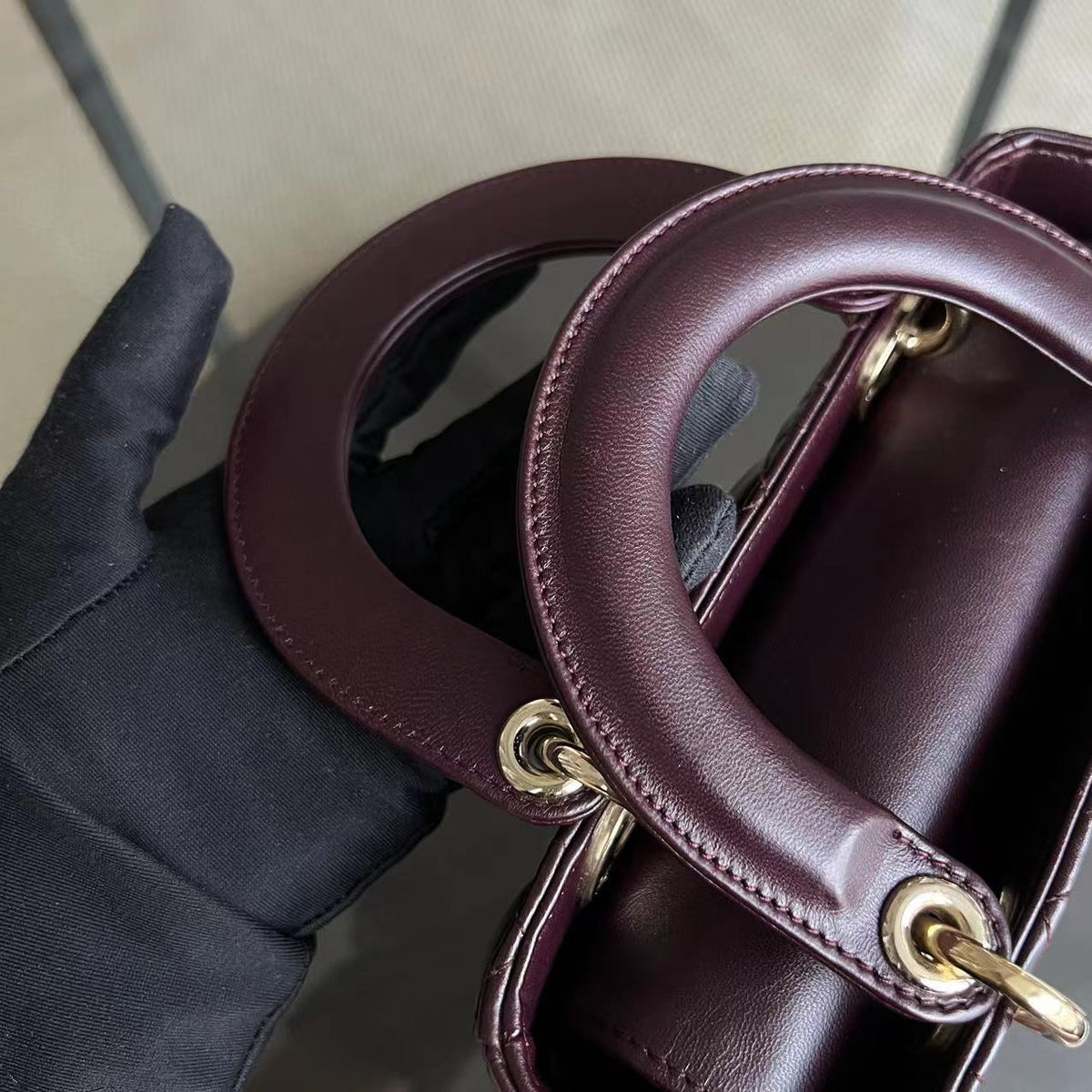 My Lady Small Cannage Lambskin Burgundy Red My ABC Charm Badge GHW