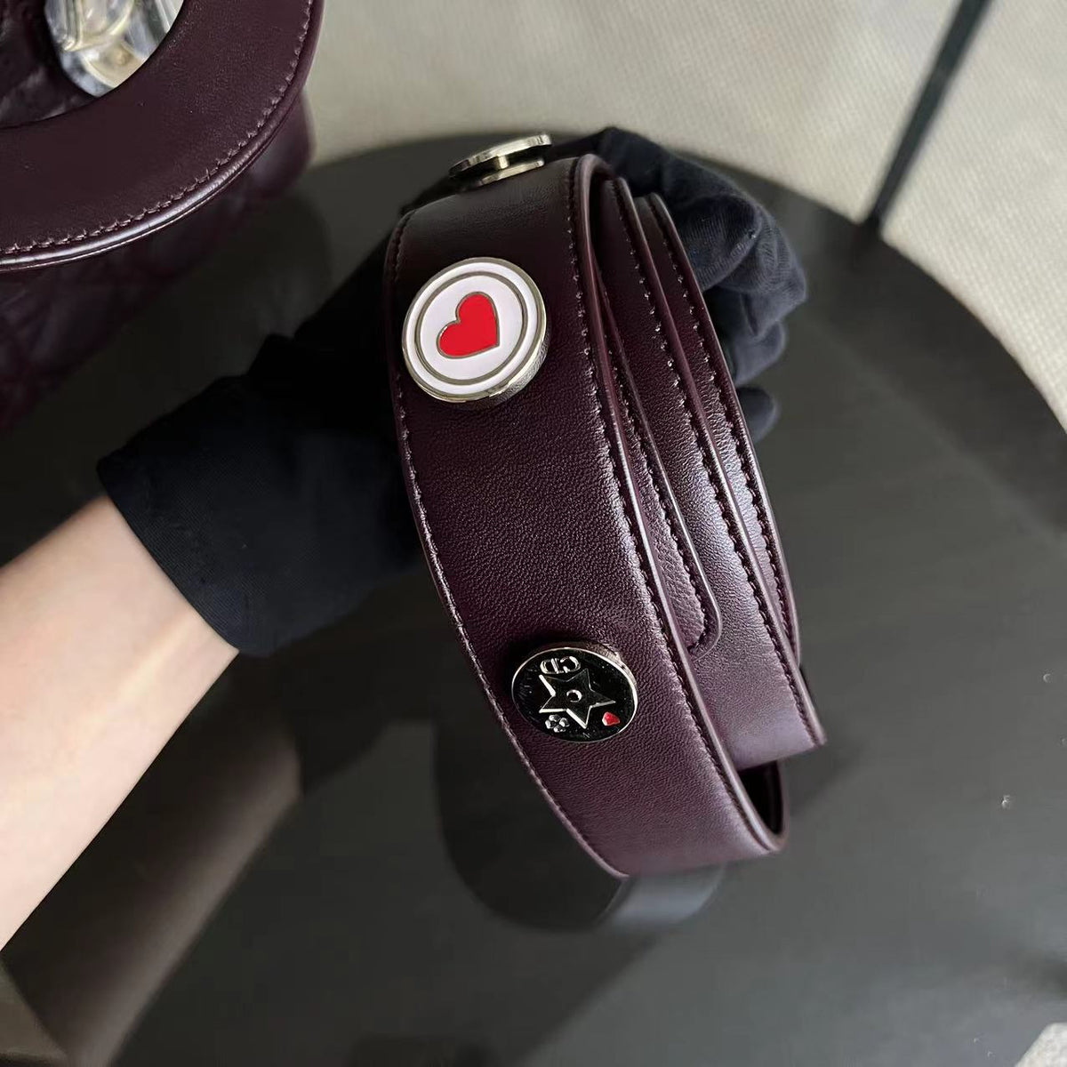 My Lady Small Cannage Lambskin Burgundy Red My ABC Charm Badge GHW