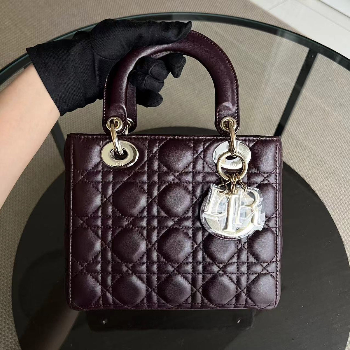 My Lady Small Cannage Lambskin Burgundy Red My ABC Charm Badge GHW