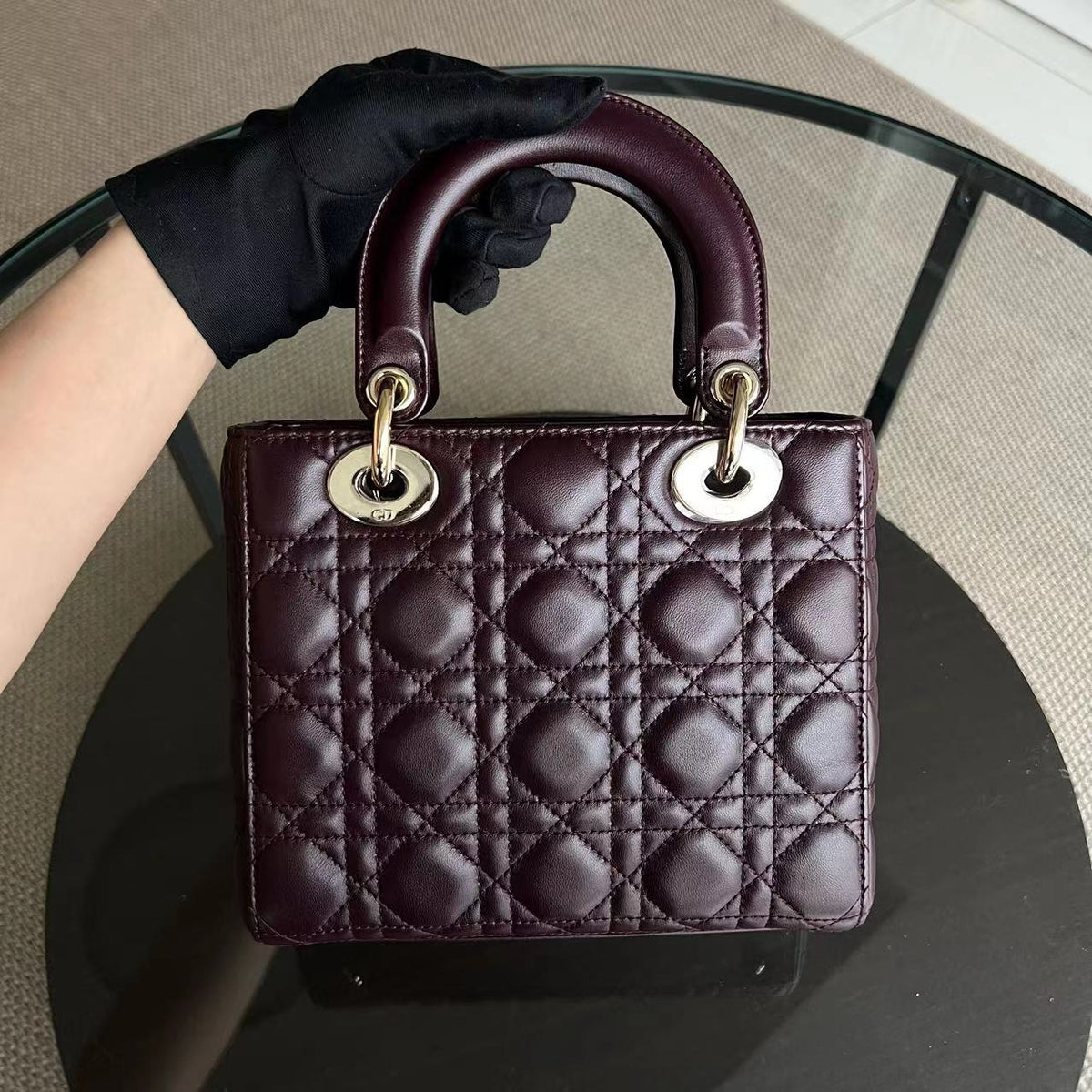 My Lady Small Cannage Lambskin Burgundy Red My ABC Charm Badge GHW
